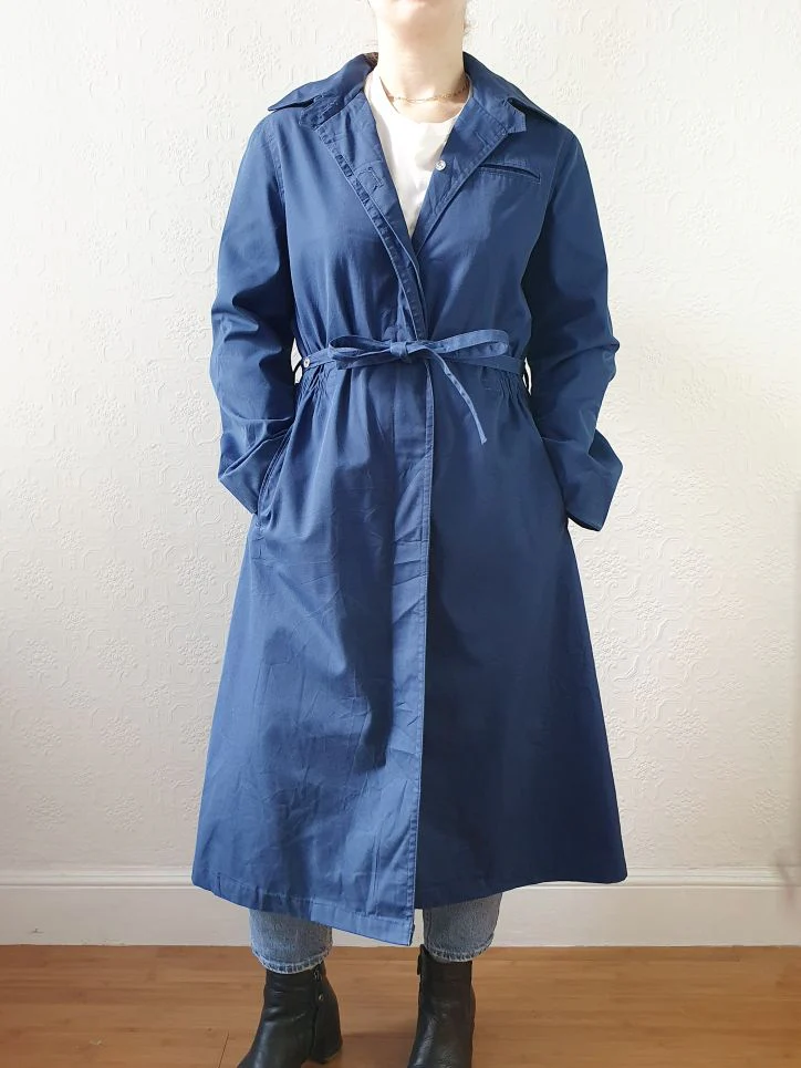 Vintage Blue Single Breasted Trench Coat with Detachable Hood - S/M - Image 8