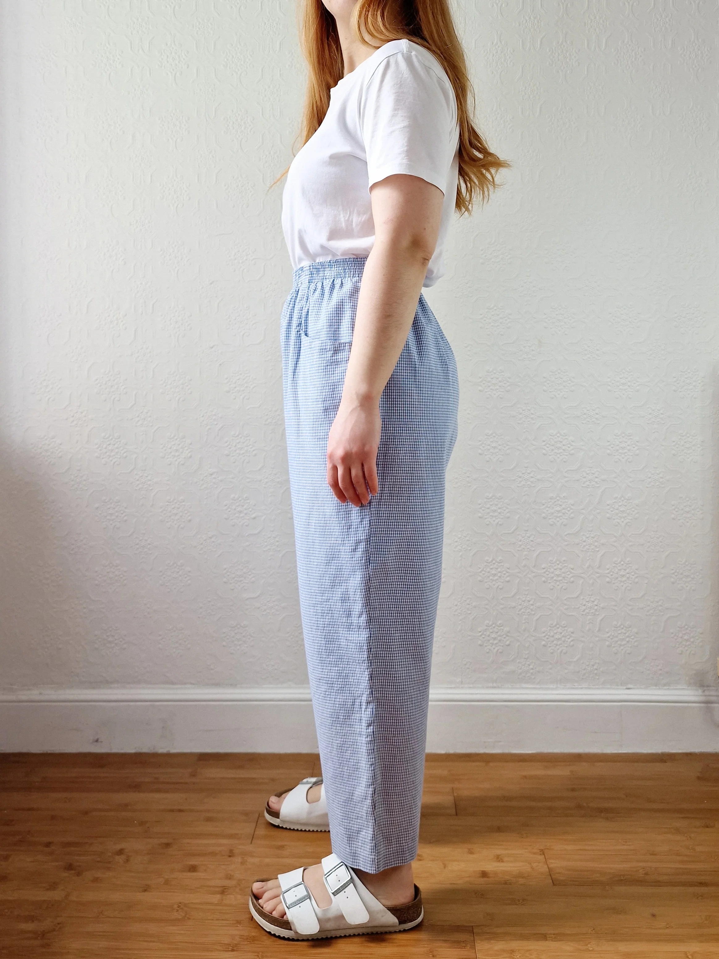 Vintage Blue & White Gingham High Waisted Cotton Trousers - M - Image 5