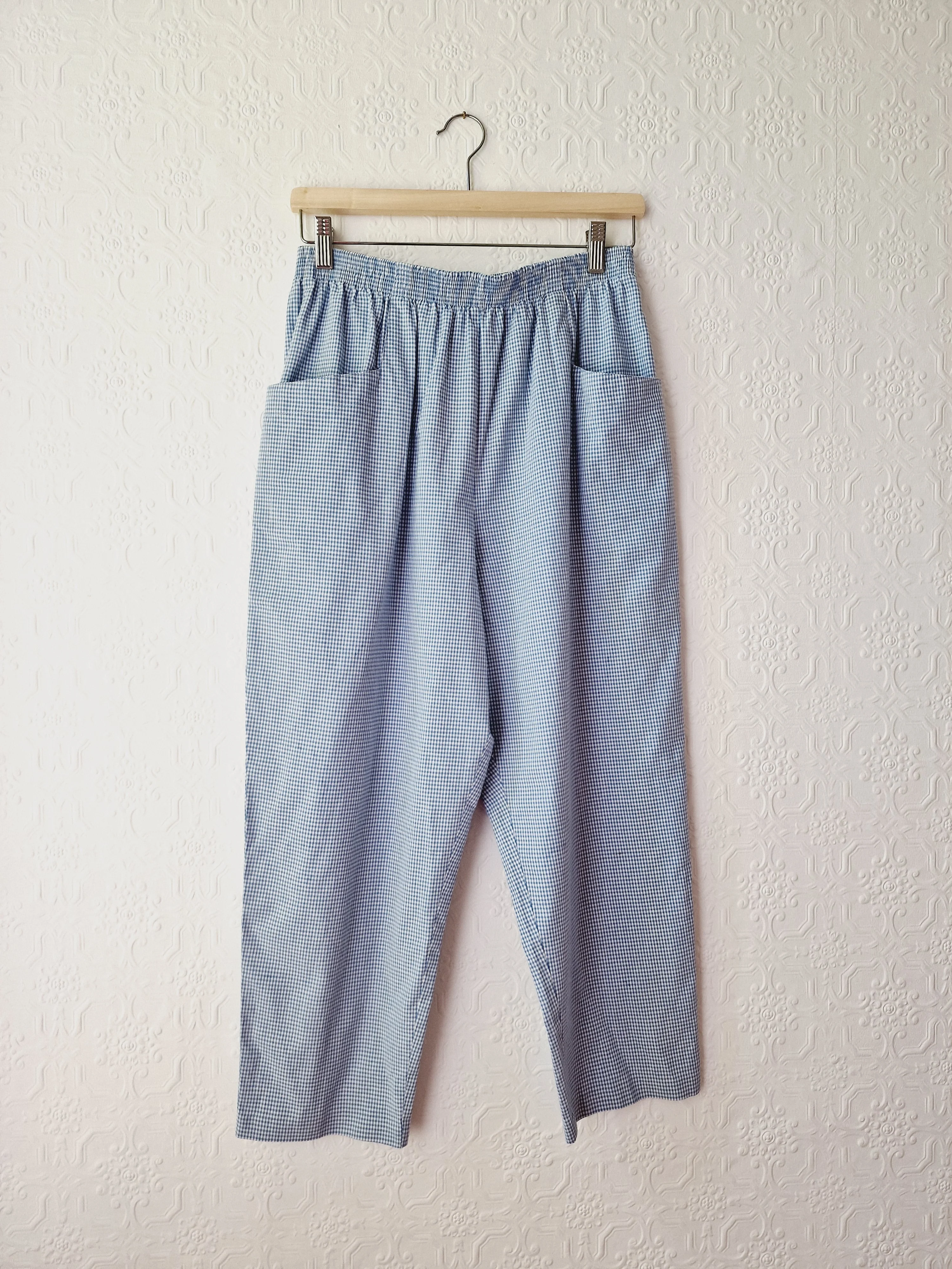 Vintage Blue & White Gingham High Waisted Cotton Trousers - M - Image 9