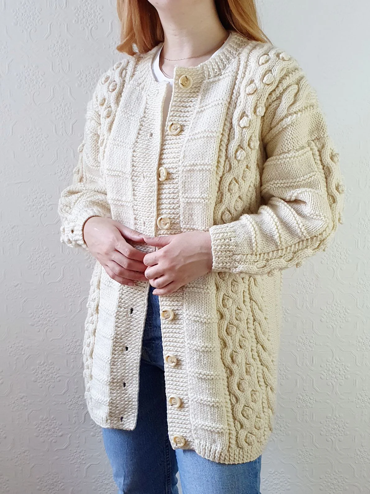 Vintage Bobble Arran Cardigan - L