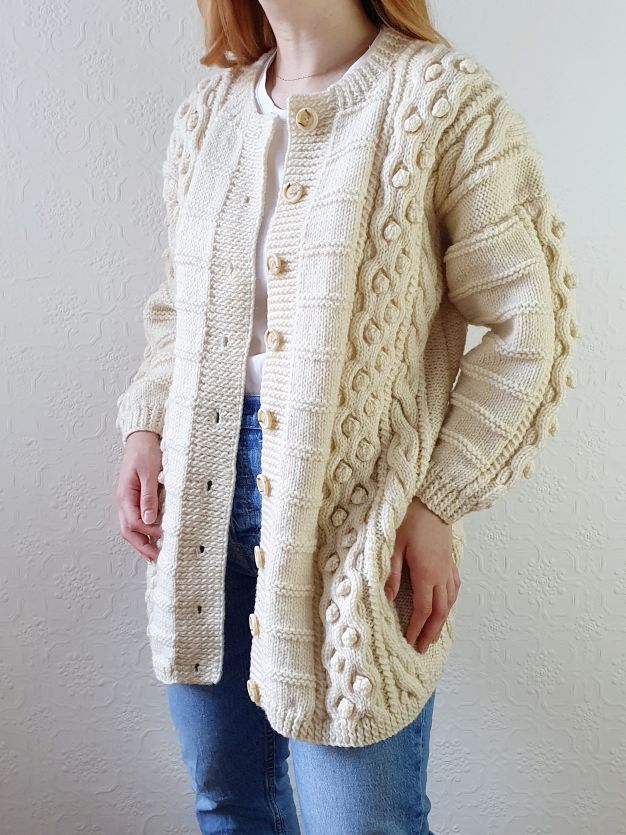 Vintage Bobble Arran Cardigan - L - Image 2