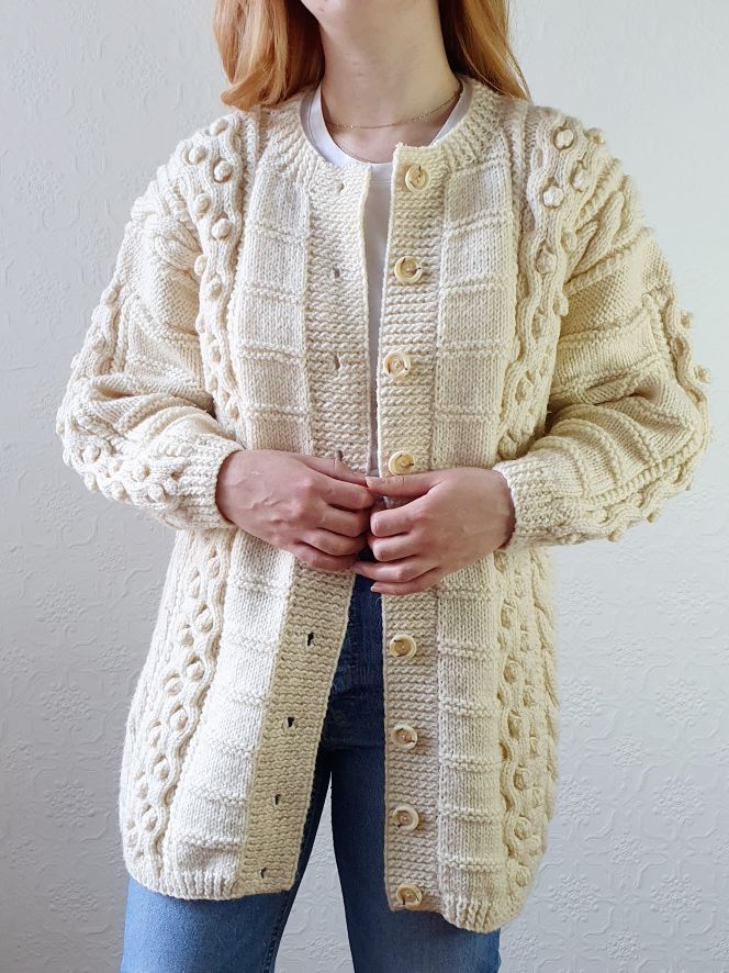 Vintage Bobble Arran Cardigan - L - Image 3