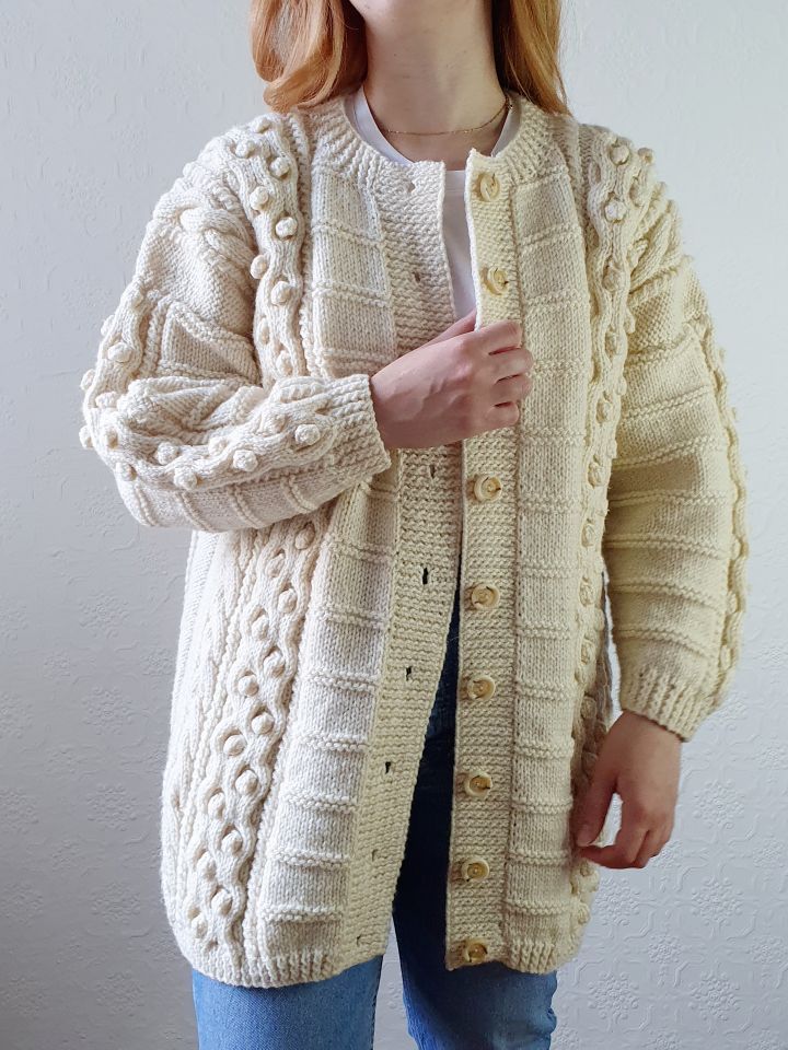 Vintage Bobble Arran Cardigan - L - Image 4
