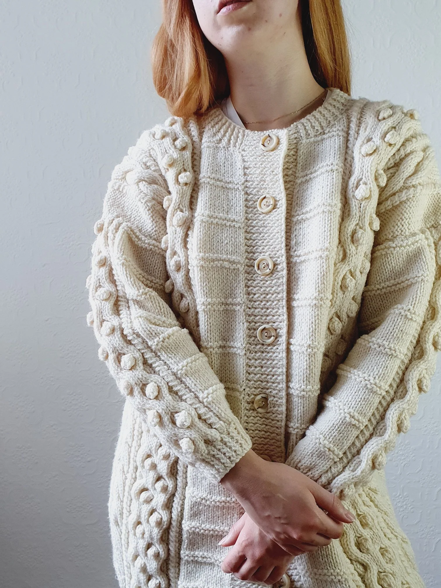 Vintage Bobble Arran Cardigan - L - Image 9