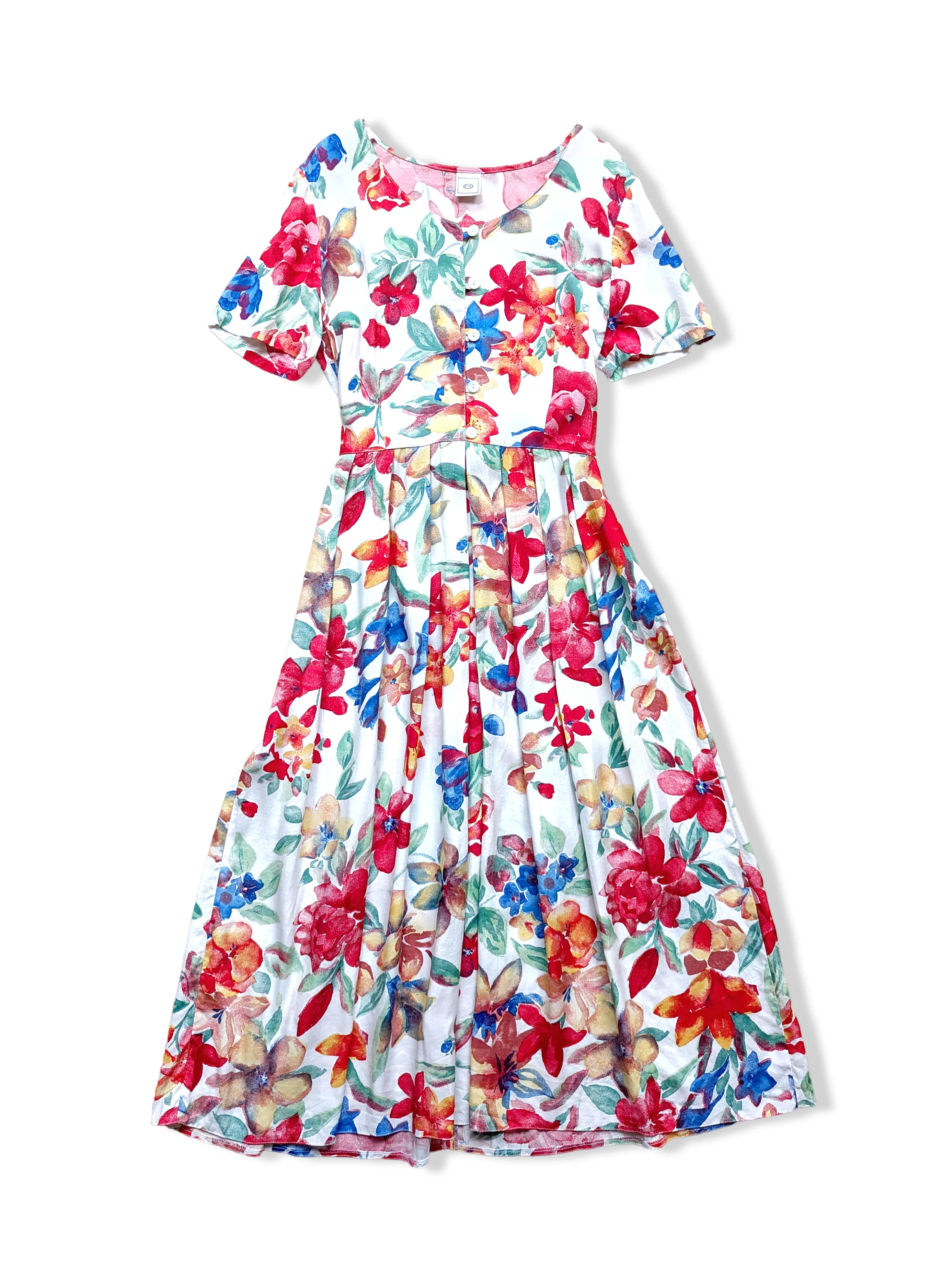 Vintage Bold Floral Print Midi Dress - M/L