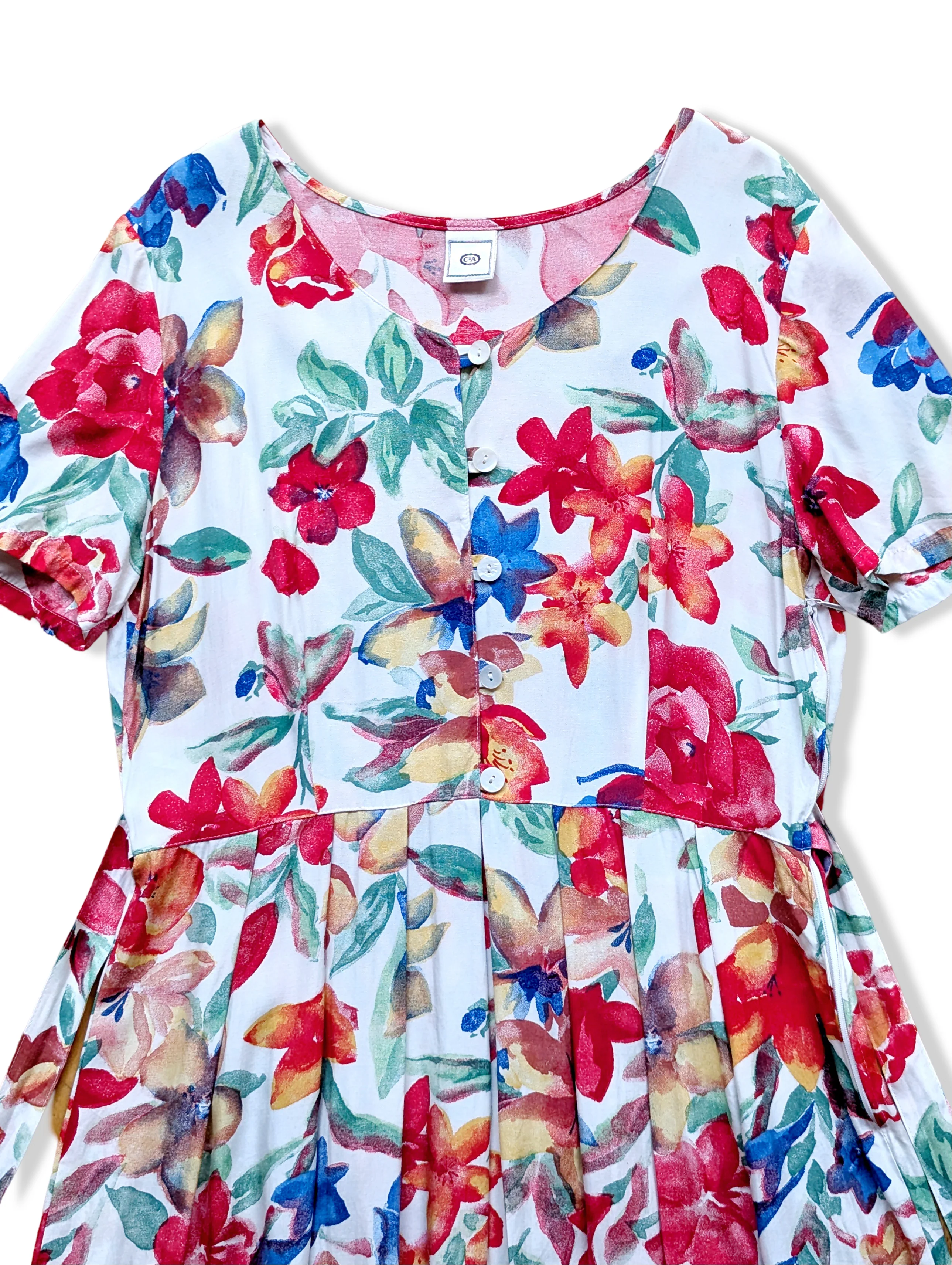 Vintage Bold Floral Print Midi Dress - M/L - Image 2