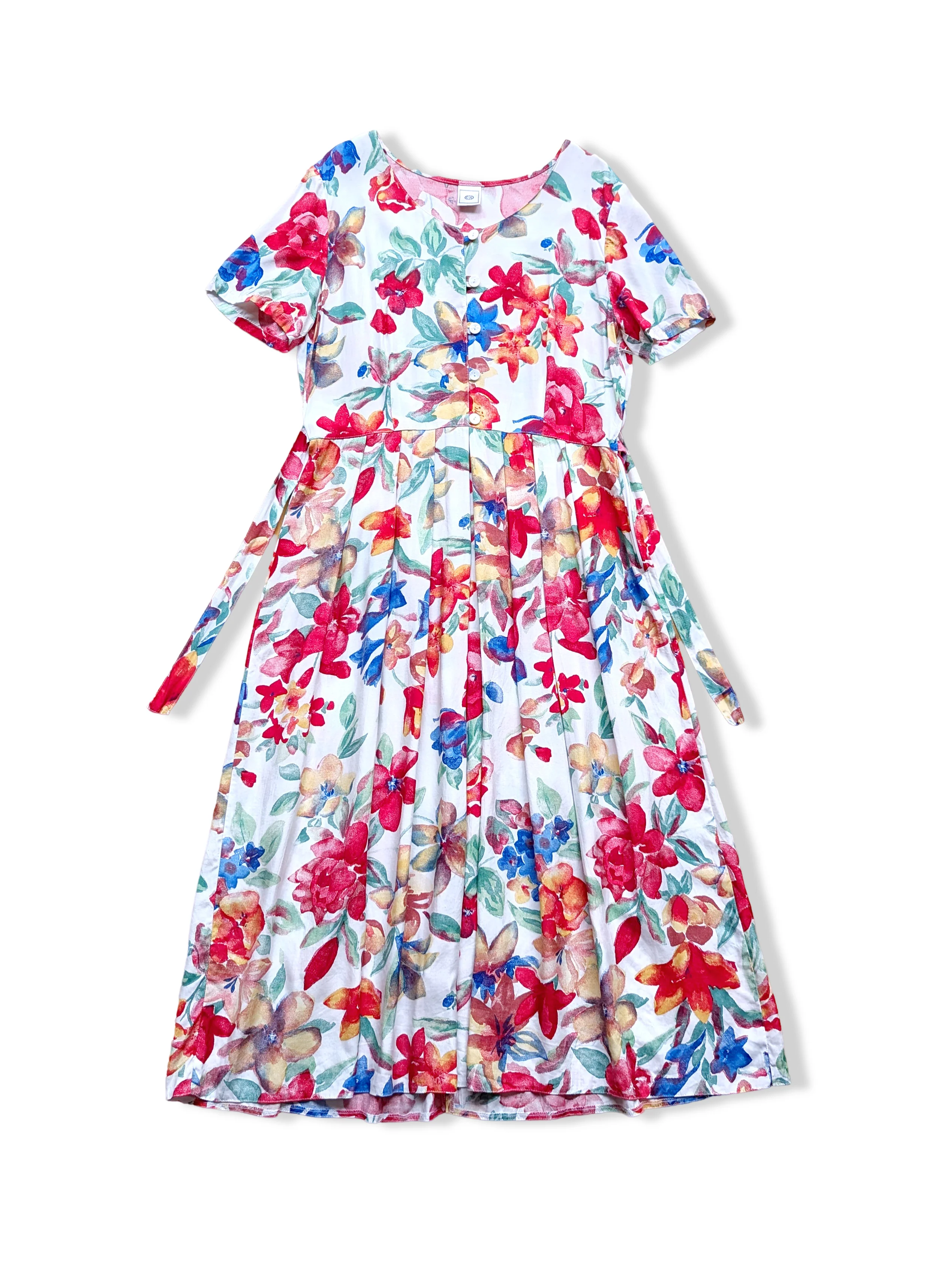 Vintage Bold Floral Print Midi Dress - M/L - Image 3