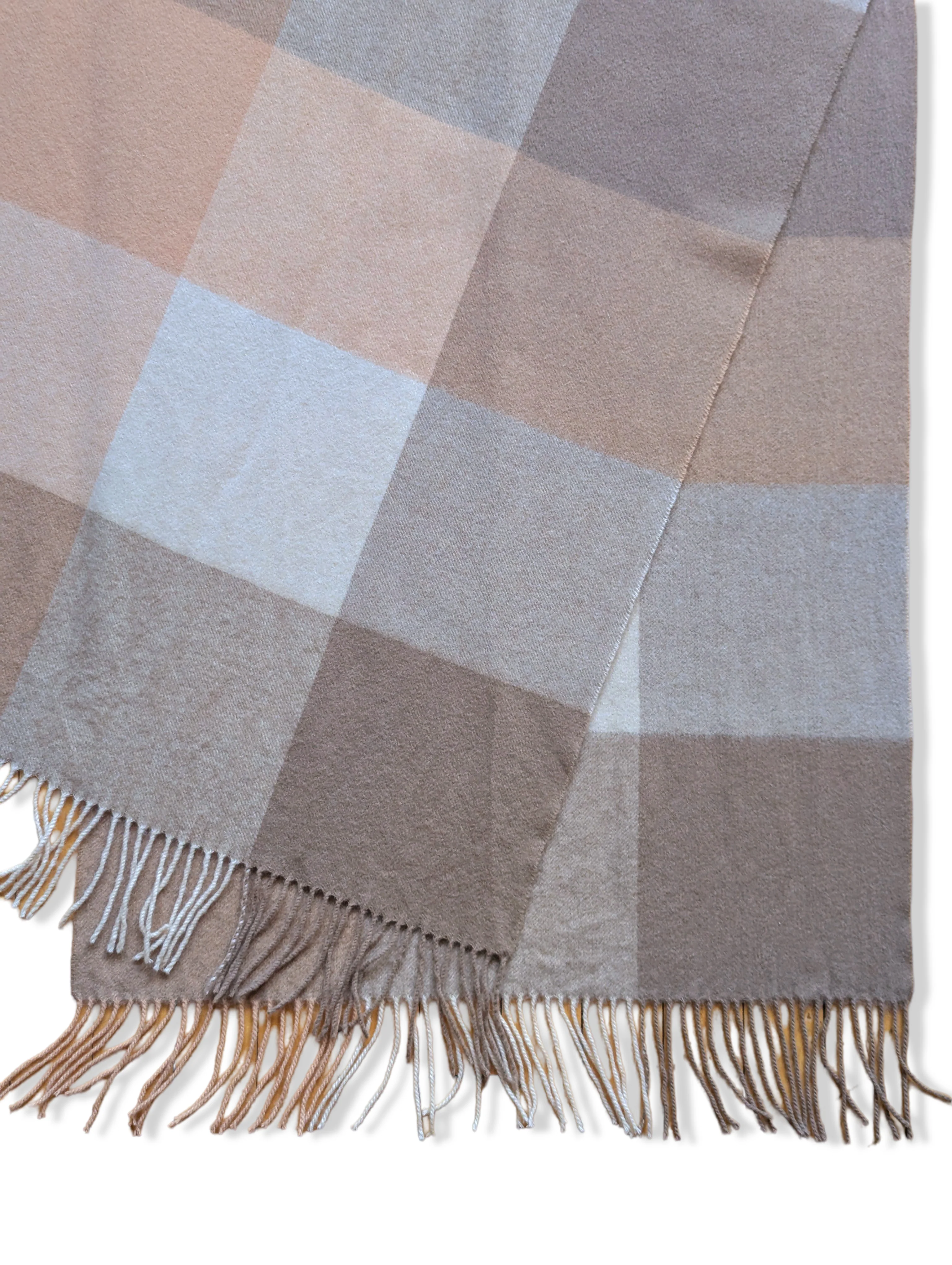 Vintage Beige & Brown Pure Wool Scarf - Image 2