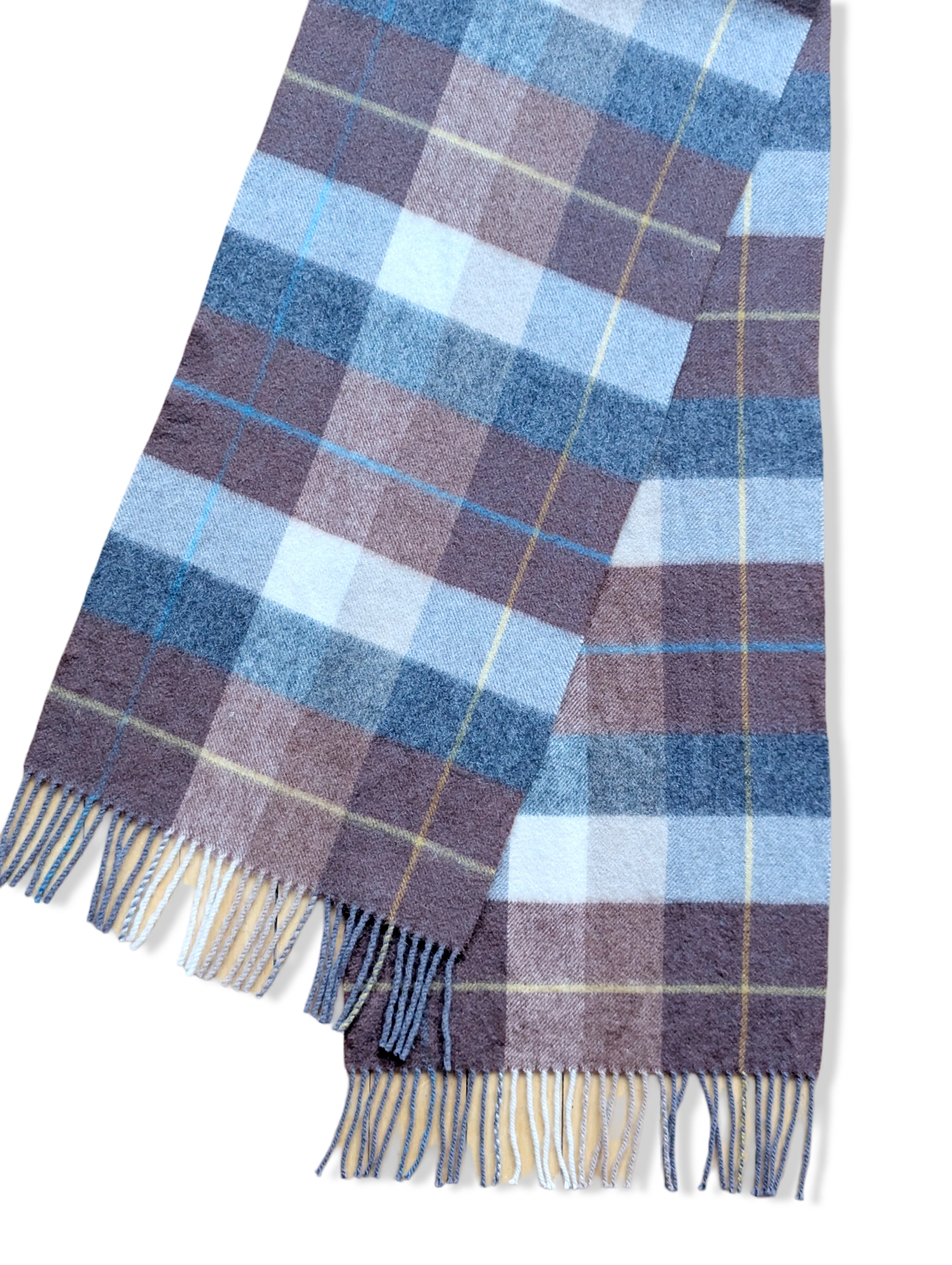Vintage Brown and Grey Pure Wool Checked Scarf - Image 2