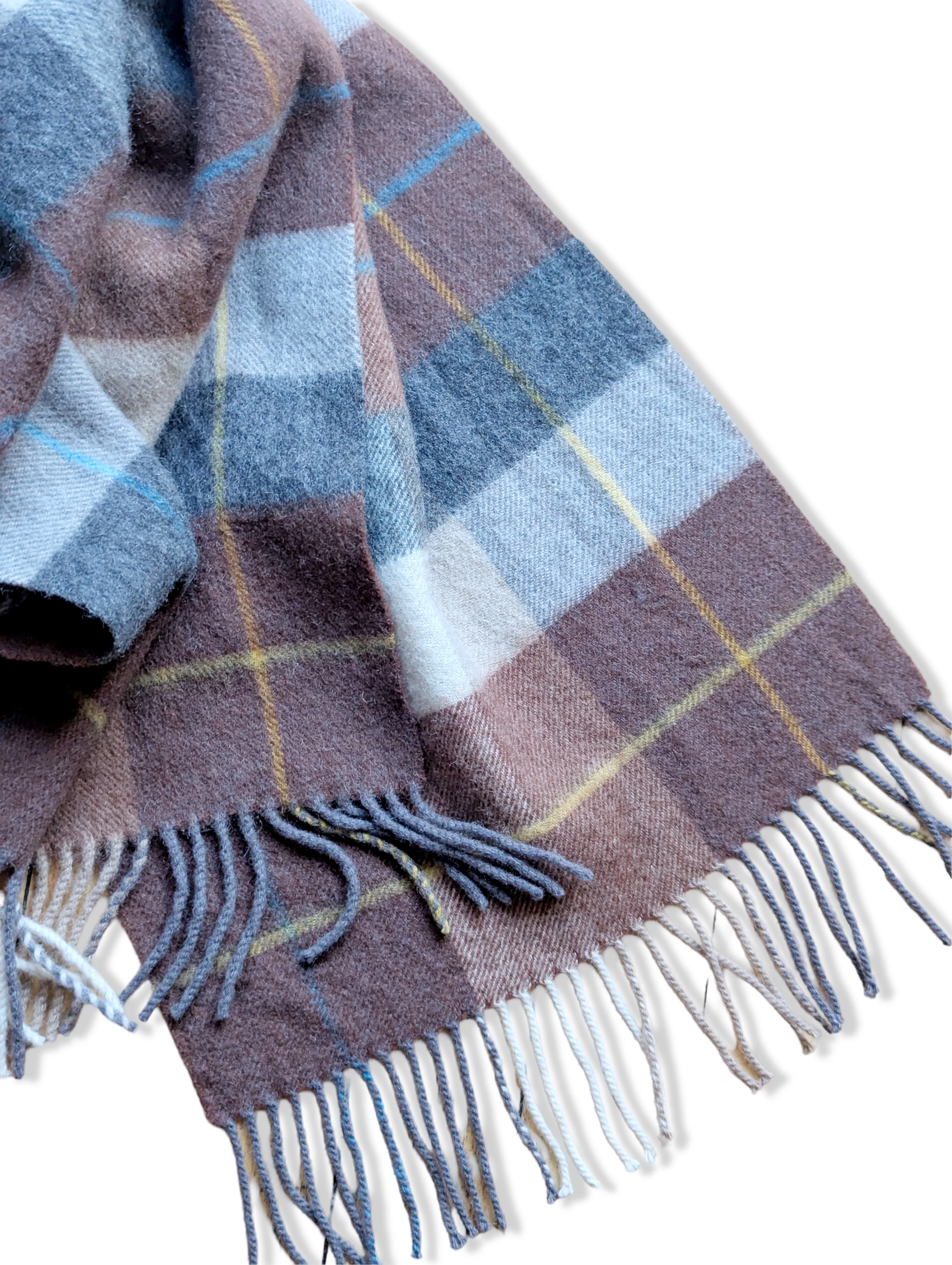 Vintage Brown and Grey Pure Wool Checked Scarf - Image 3
