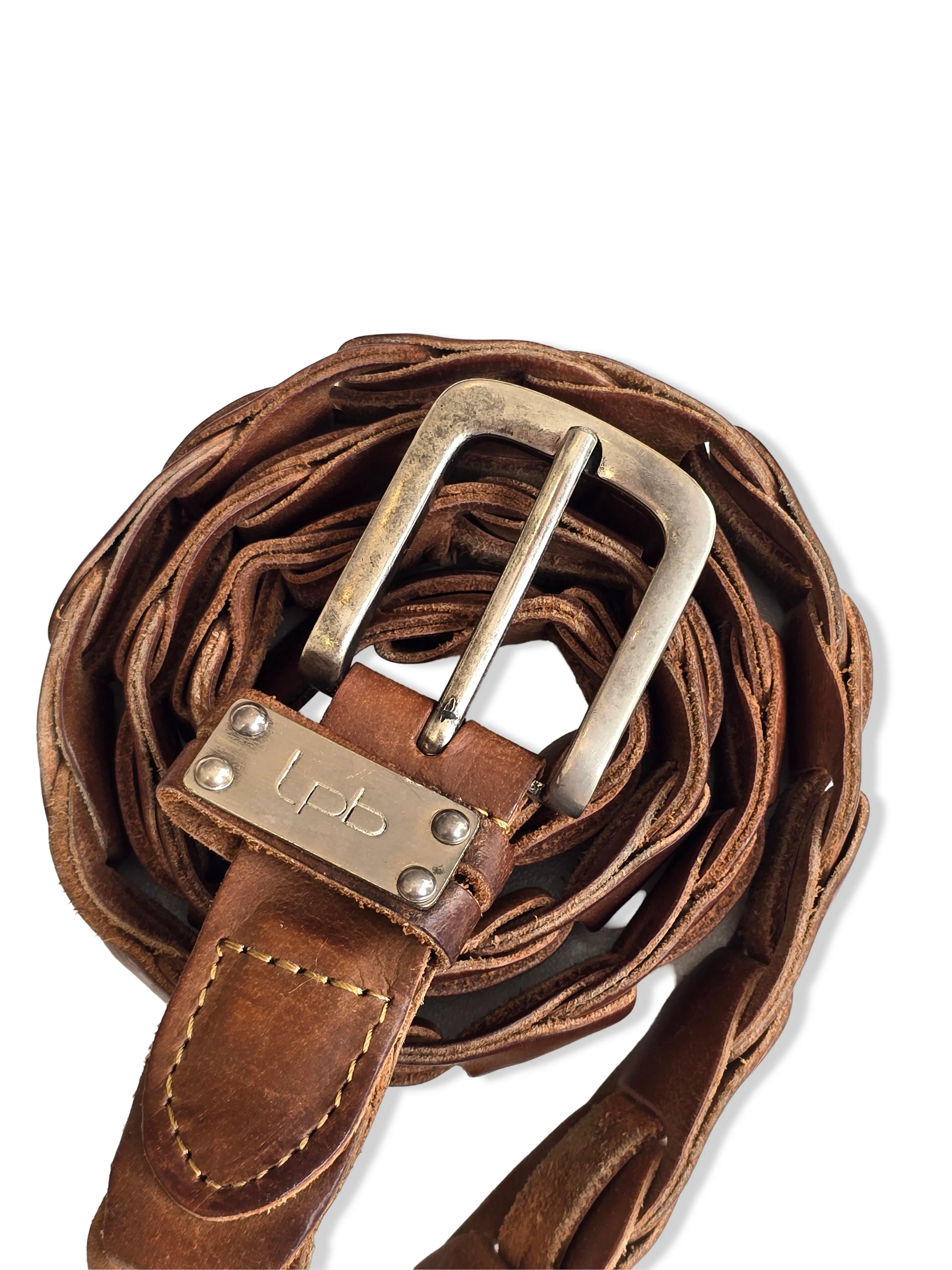 Vintage Brown Buffalo Woven Leather Belt - M/L/XL - Image 4