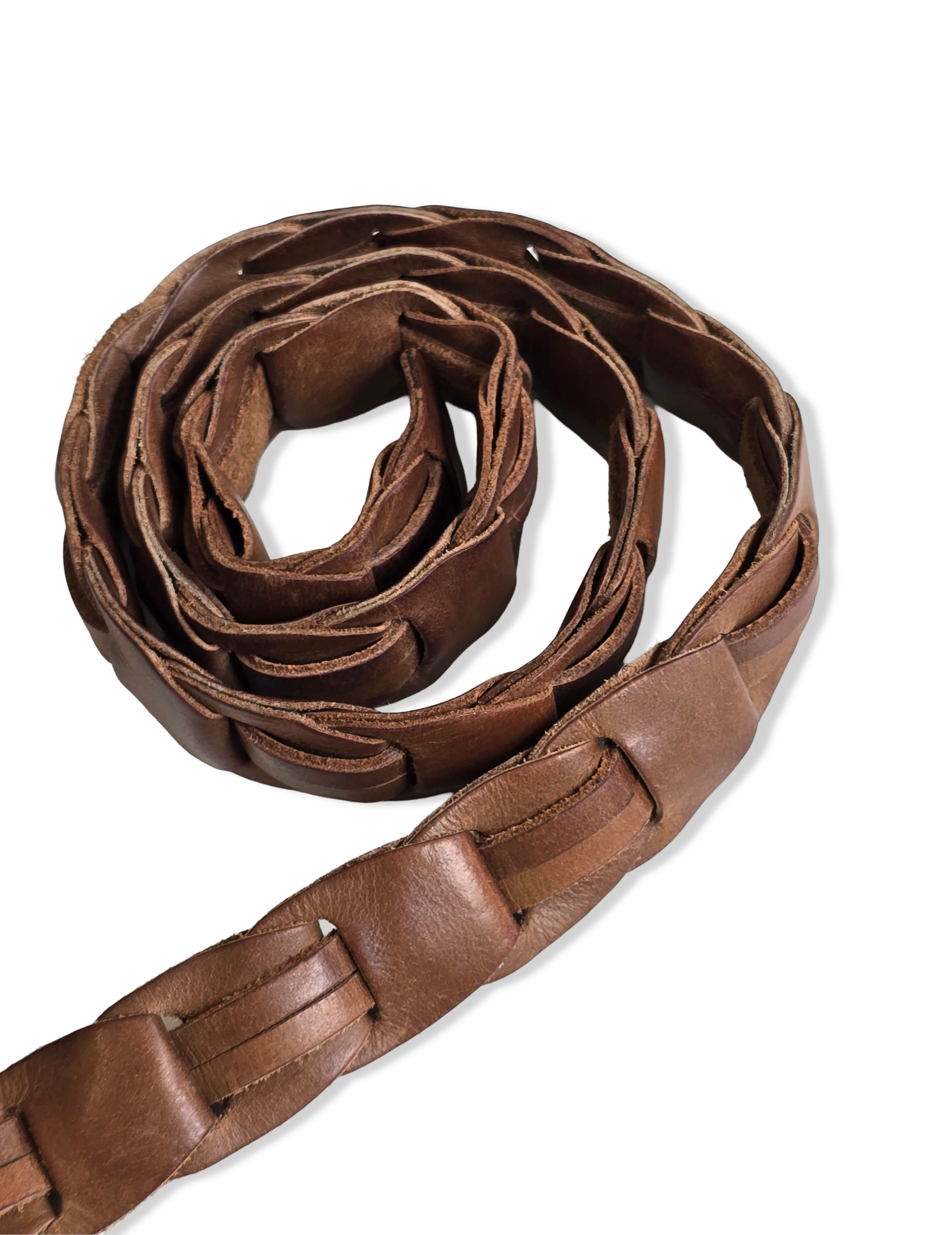 Vintage Brown Buffalo Woven Leather Belt - M/L/XL - Image 5