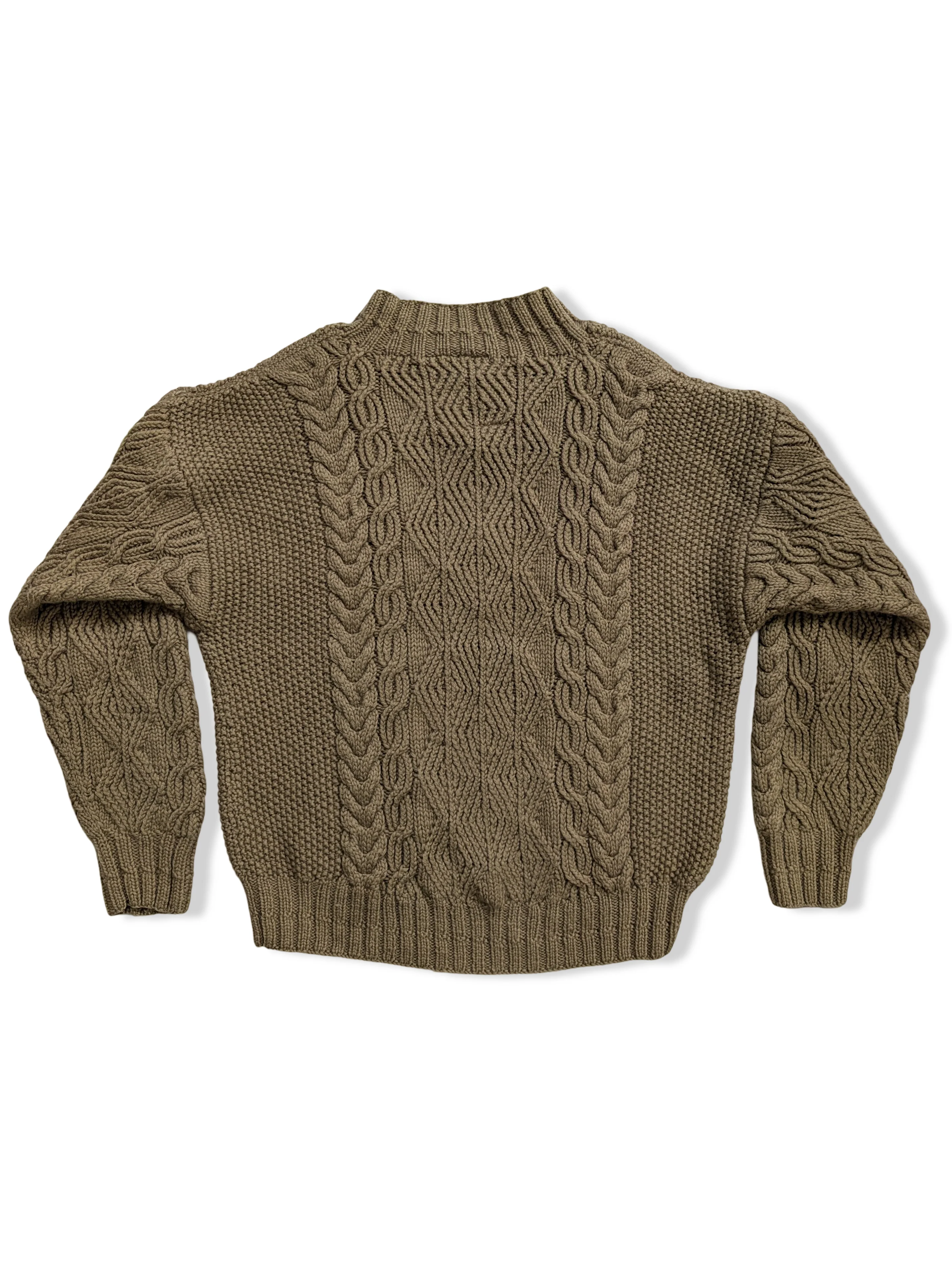 Vintage Brown Pure Wool Cable Knit Aran Jumper - M/L - Image 3