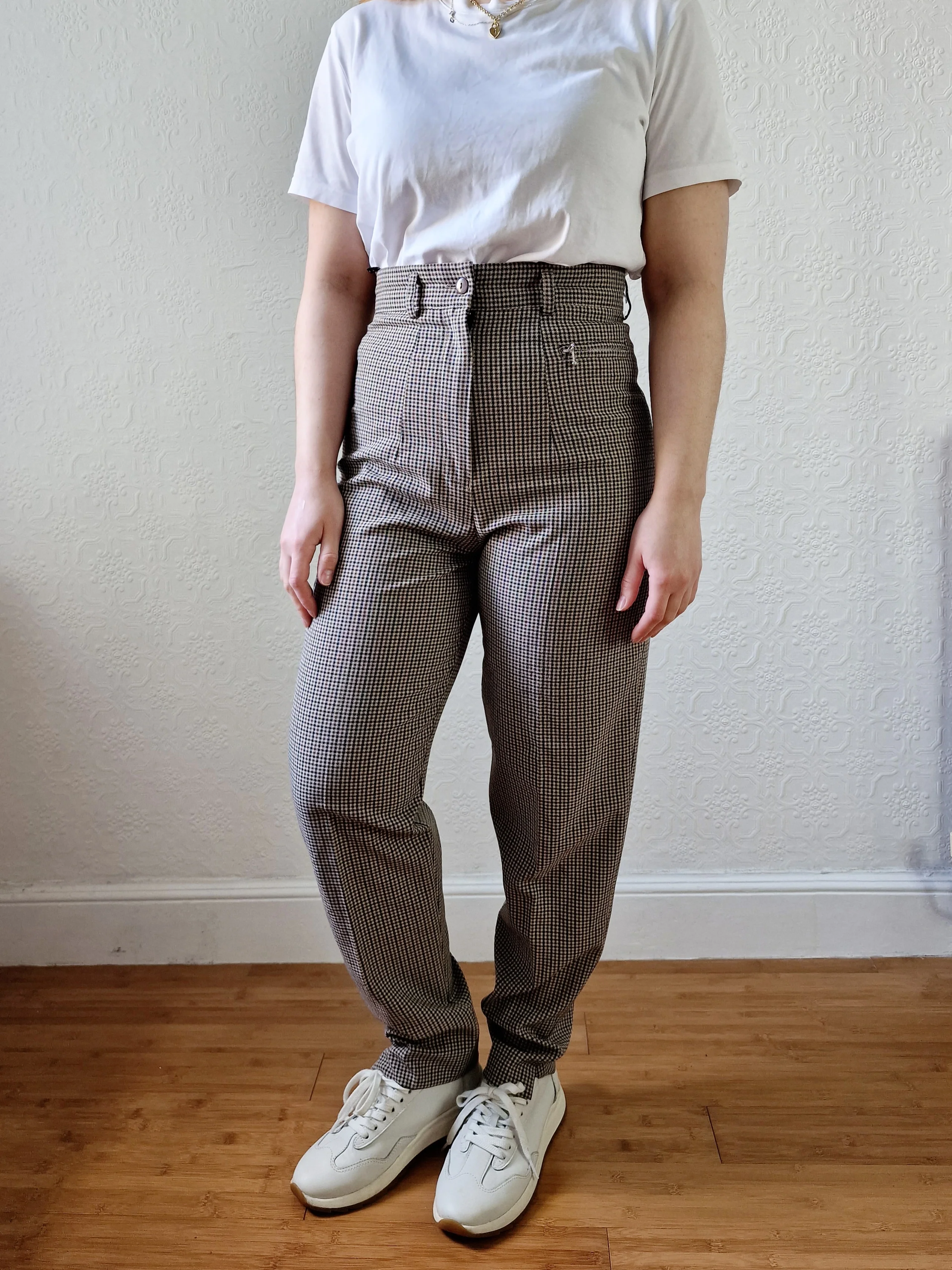 Vintage Brown & Grey Gingham Check High Ultra High Waisted Straight Leg Trousers - XS - Image 2