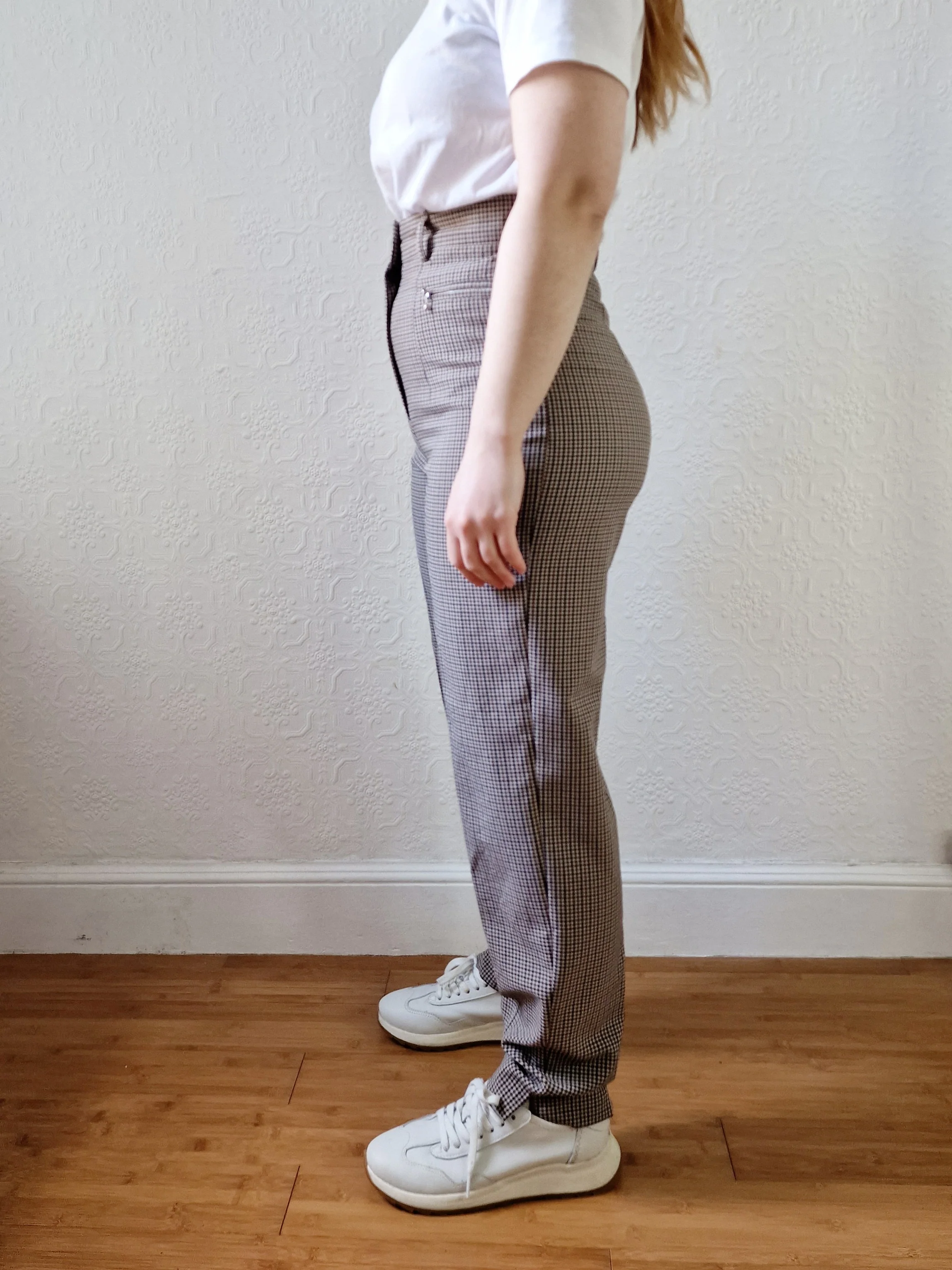 Vintage Brown & Grey Gingham Check High Ultra High Waisted Straight Leg Trousers - XS - Image 3