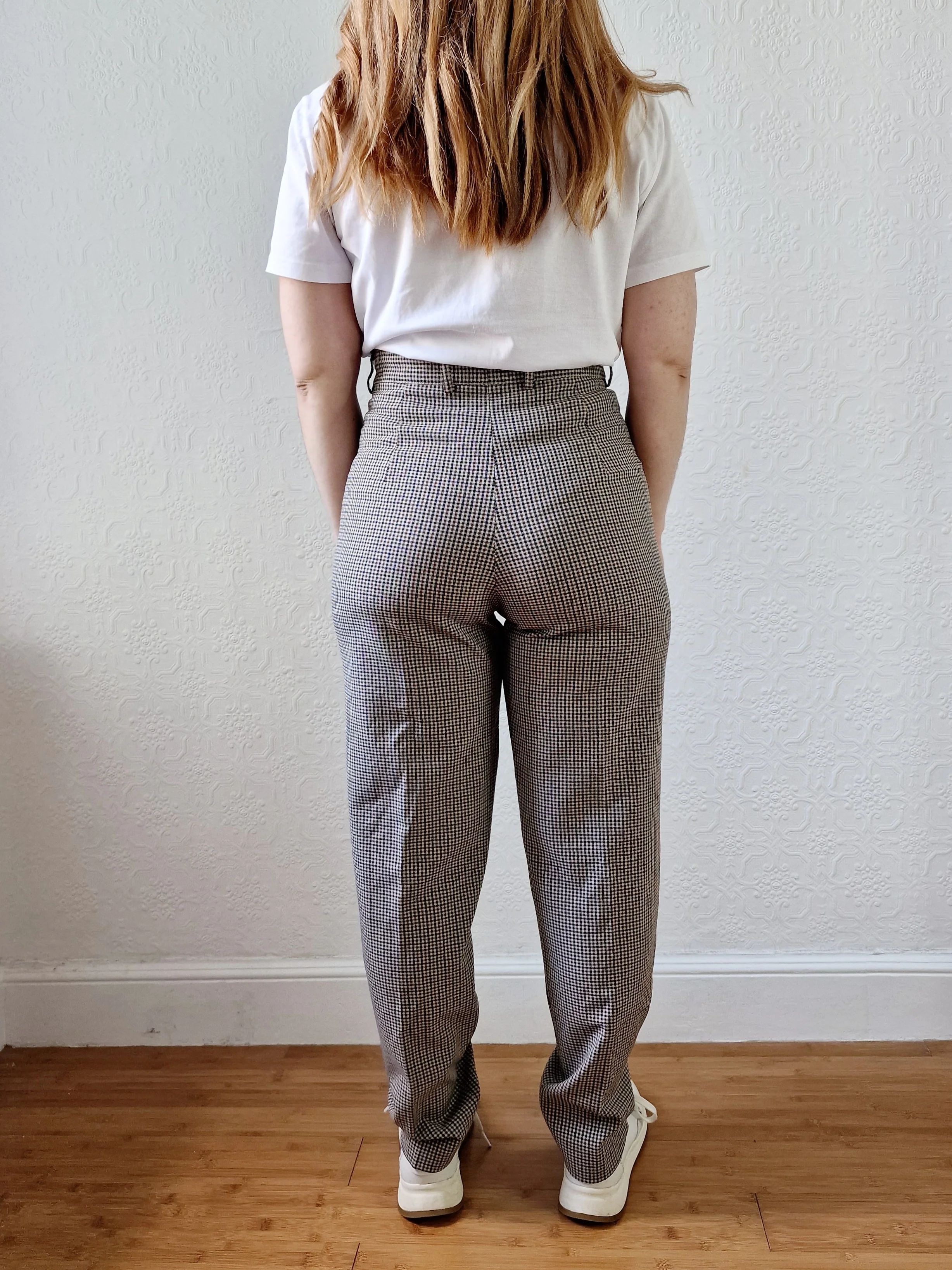 Vintage Brown & Grey Gingham Check High Ultra High Waisted Straight Leg Trousers - XS - Image 4