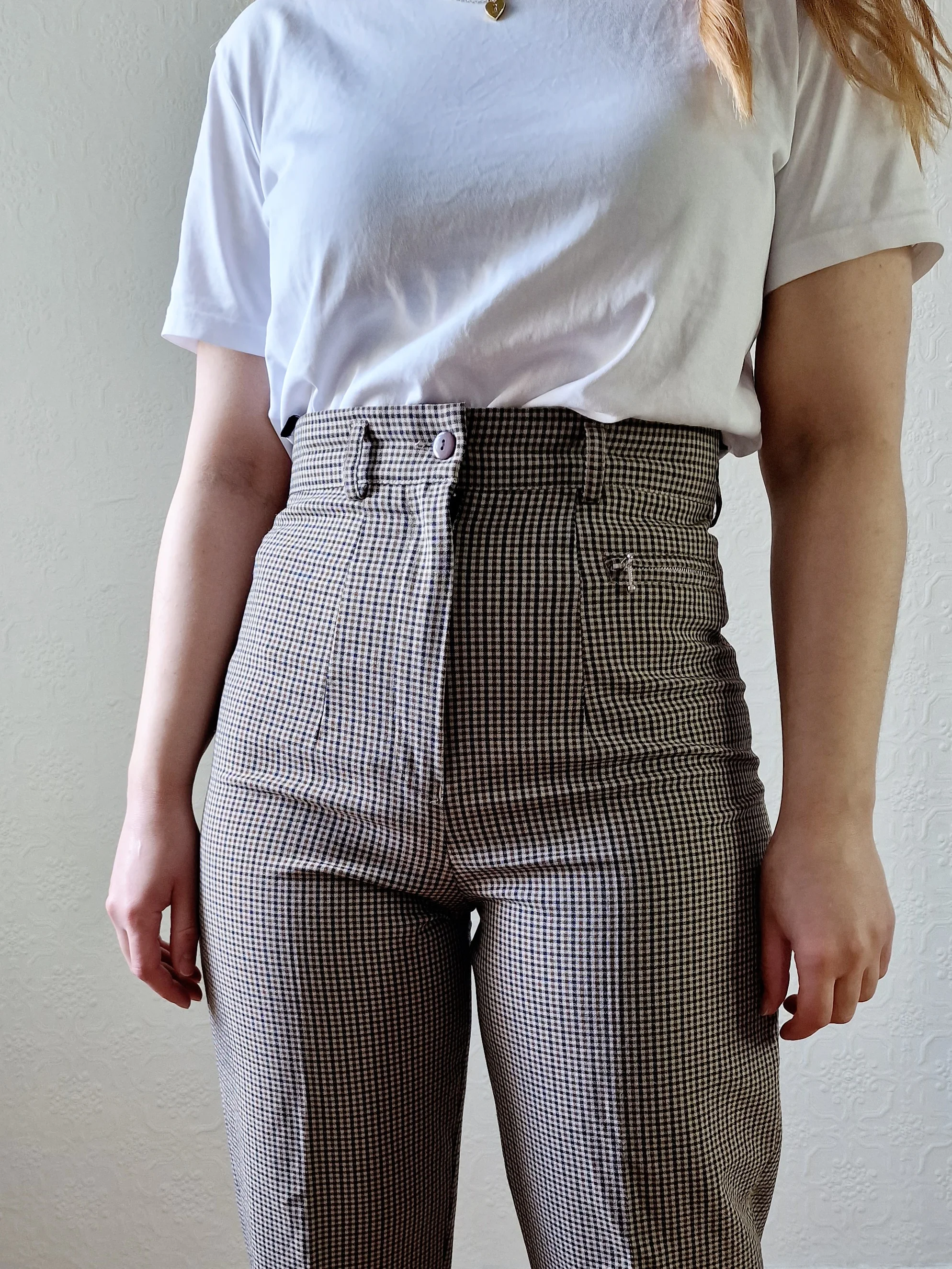 Vintage Brown & Grey Gingham Check High Ultra High Waisted Straight Leg Trousers - XS - Image 5