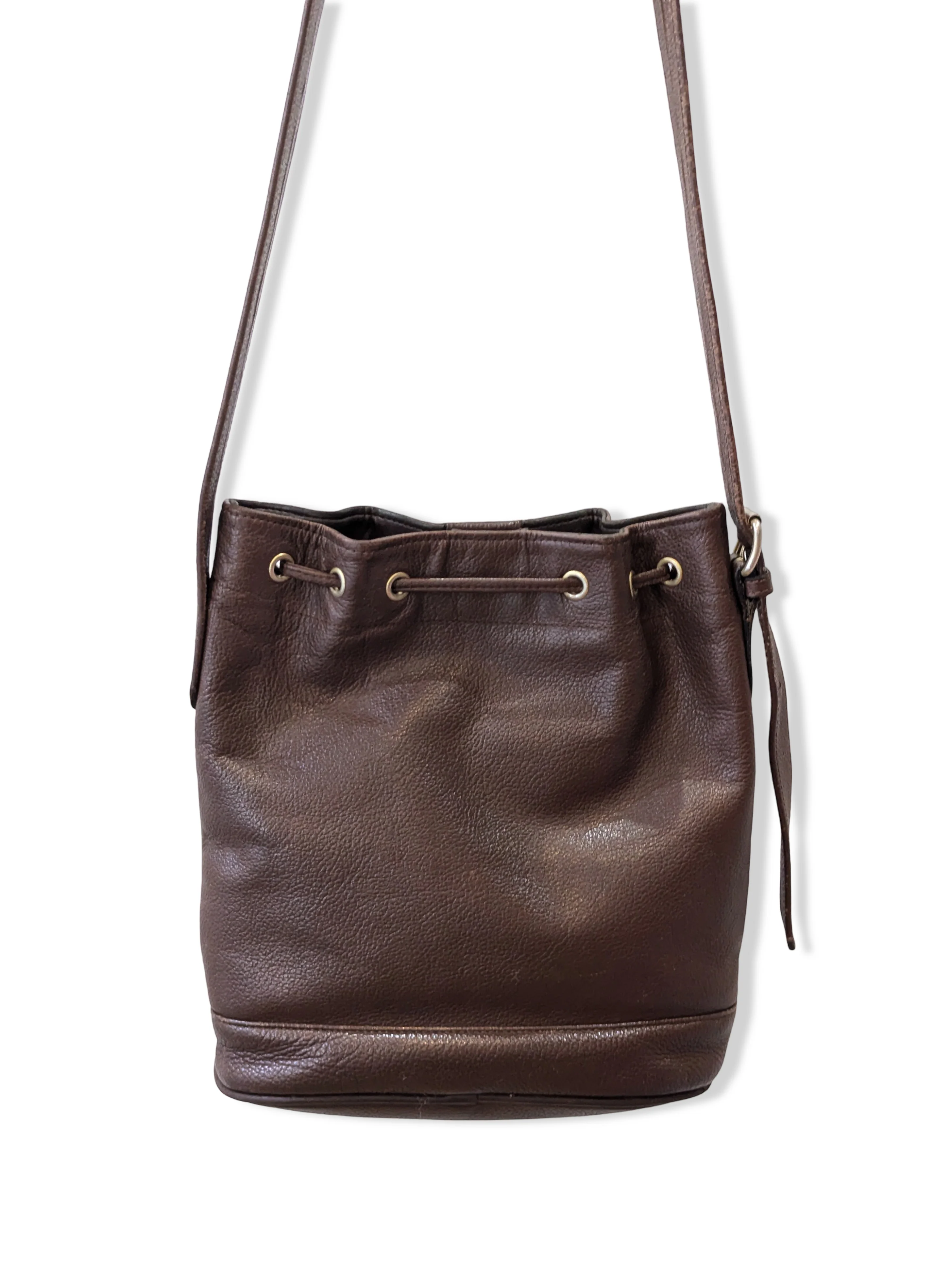 Vintage Brown Leather Bucket Handbag - Image 3