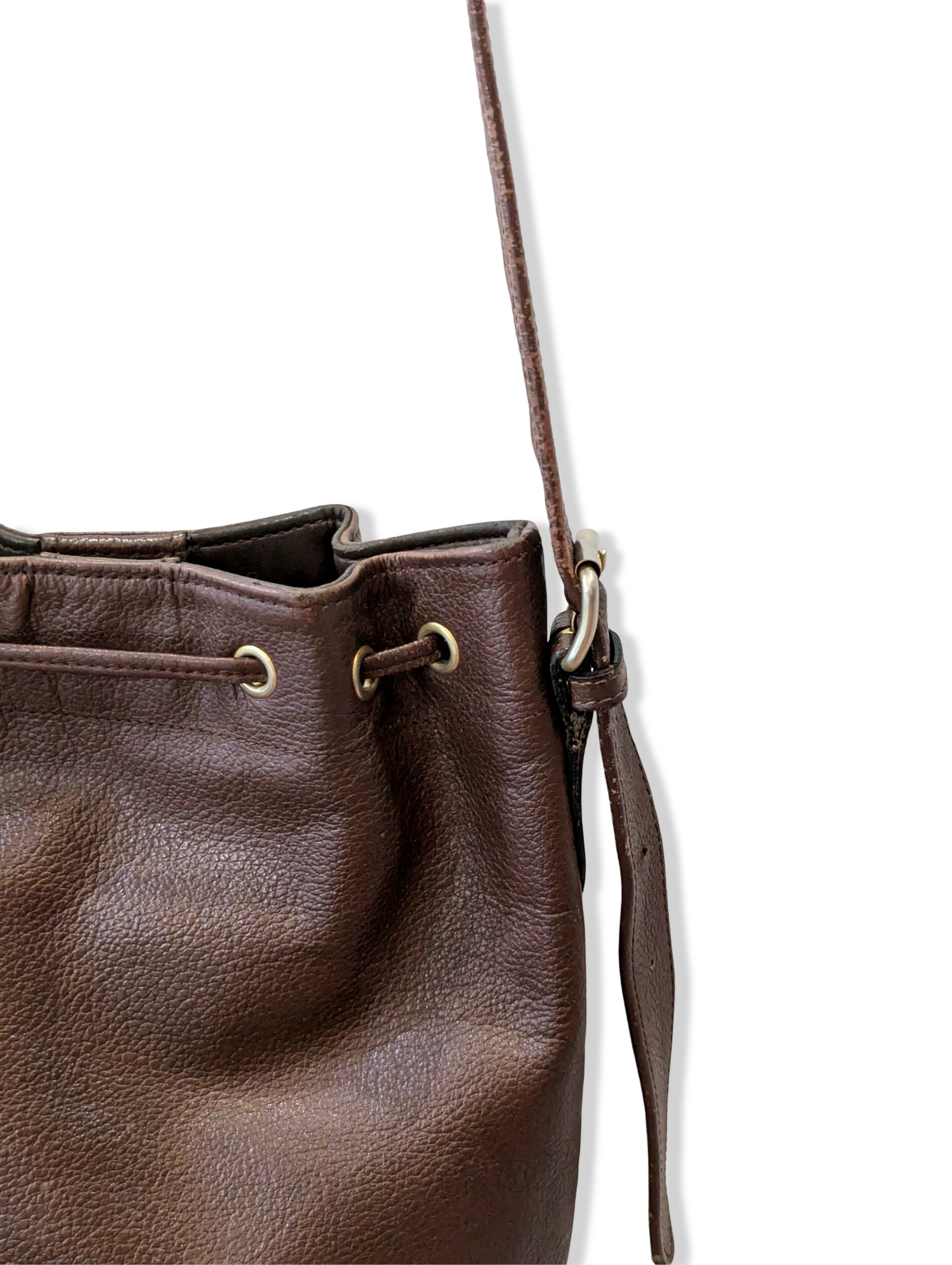 Vintage Brown Leather Bucket Handbag - Image 5