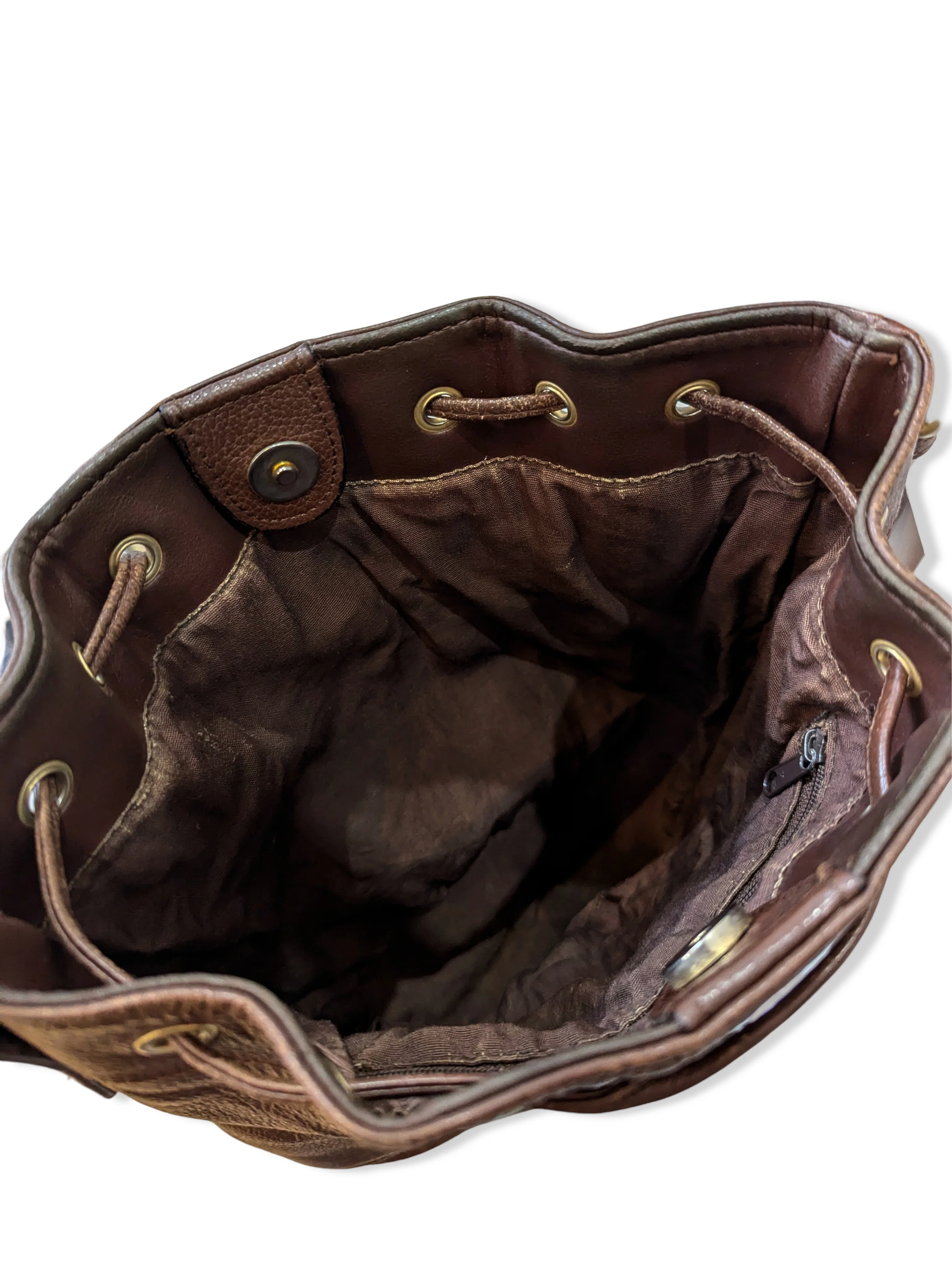 Vintage Brown Leather Bucket Handbag - Image 6