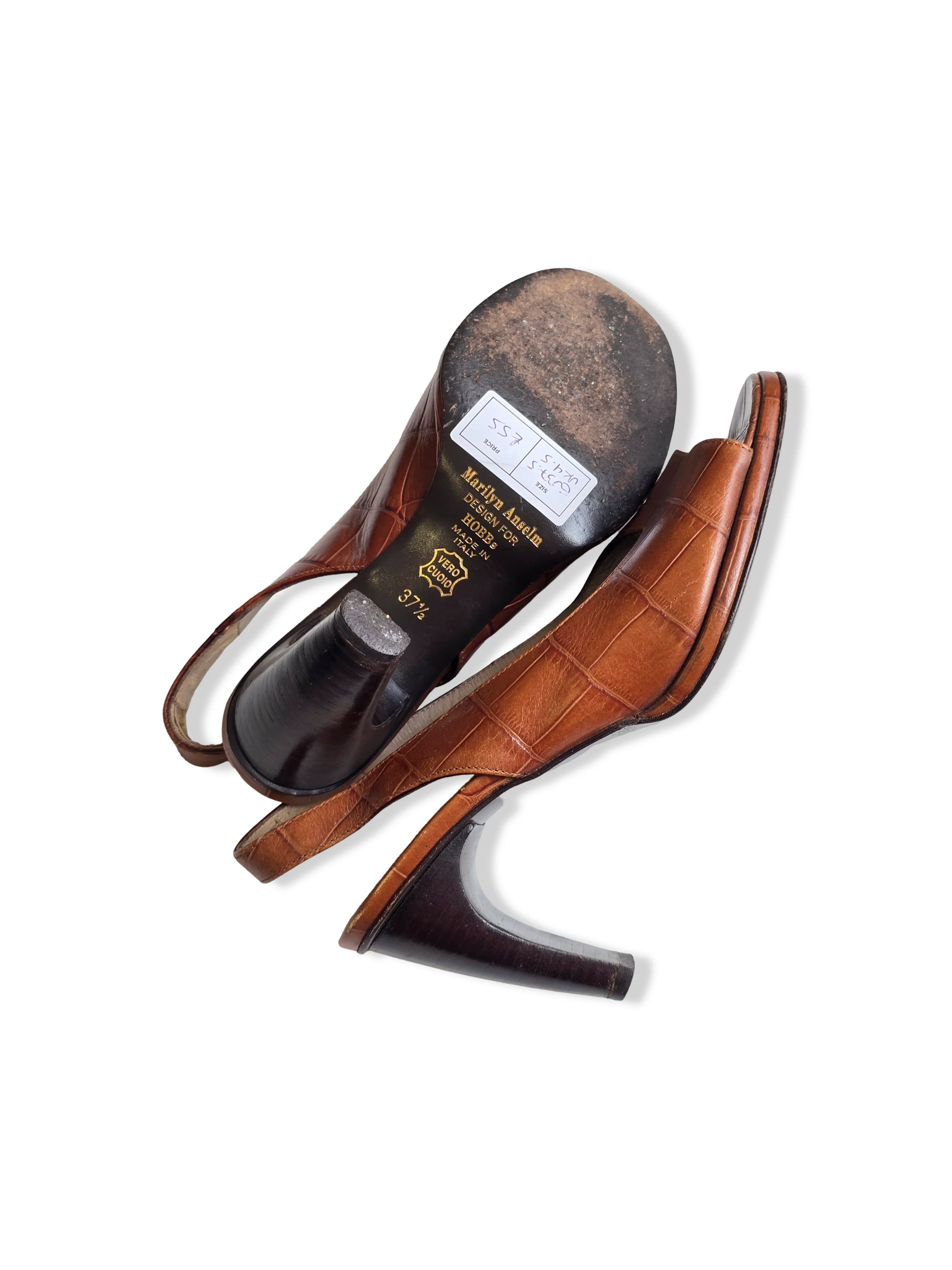 Vintage Brown Leather Open Toe Croc Slingback High Heels - UK4.5/EU37.5 - Image 5