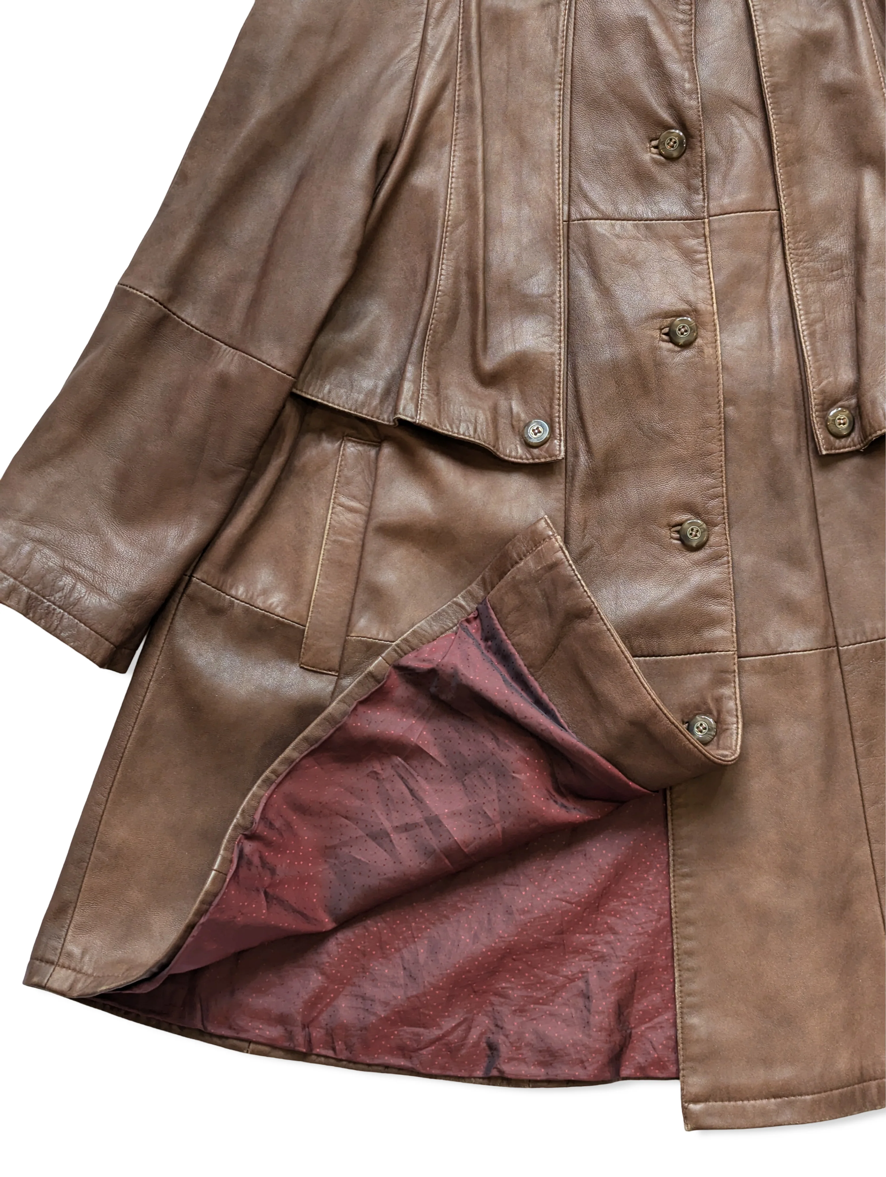 Vintage Brown Leather Long Trench Coat - M - Image 4