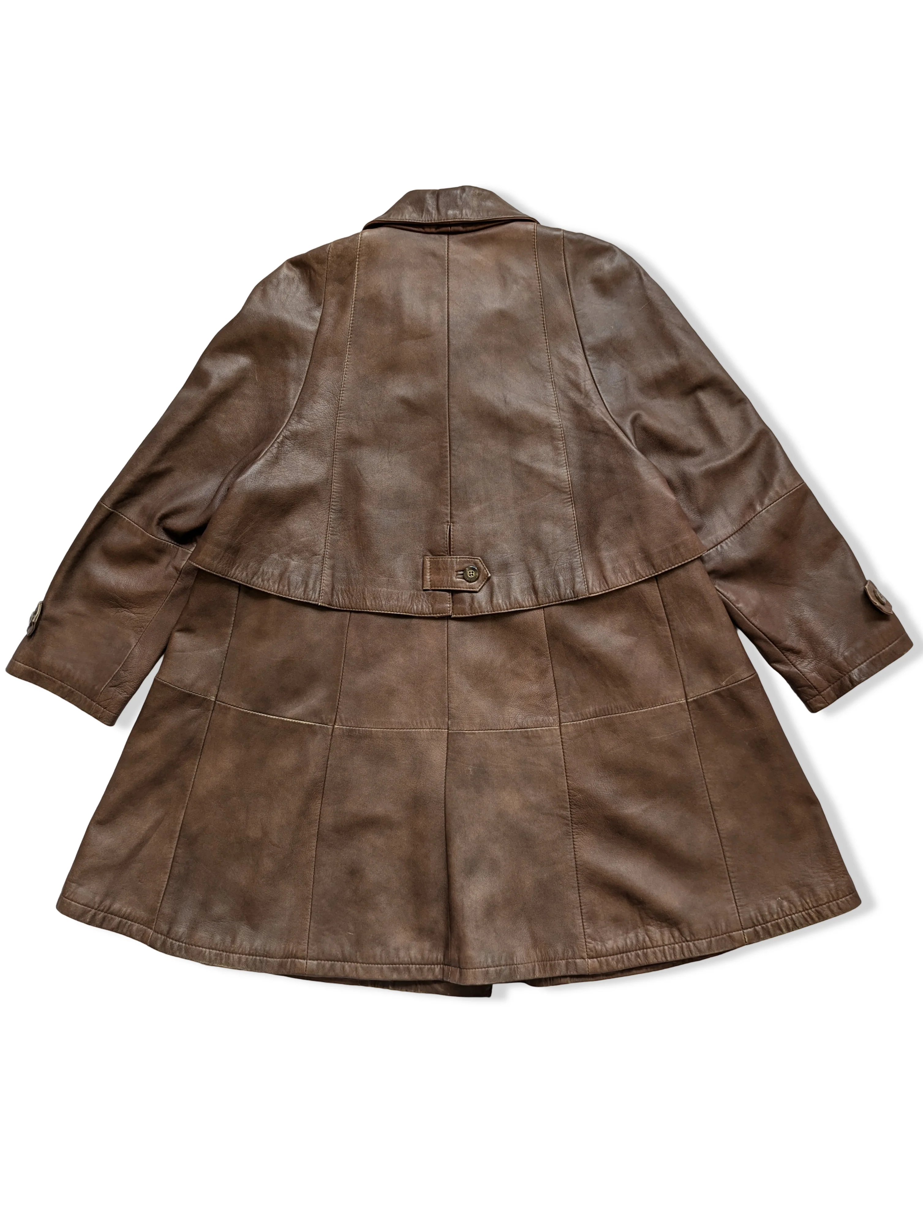 Vintage Brown Leather Long Trench Coat - M - Image 5