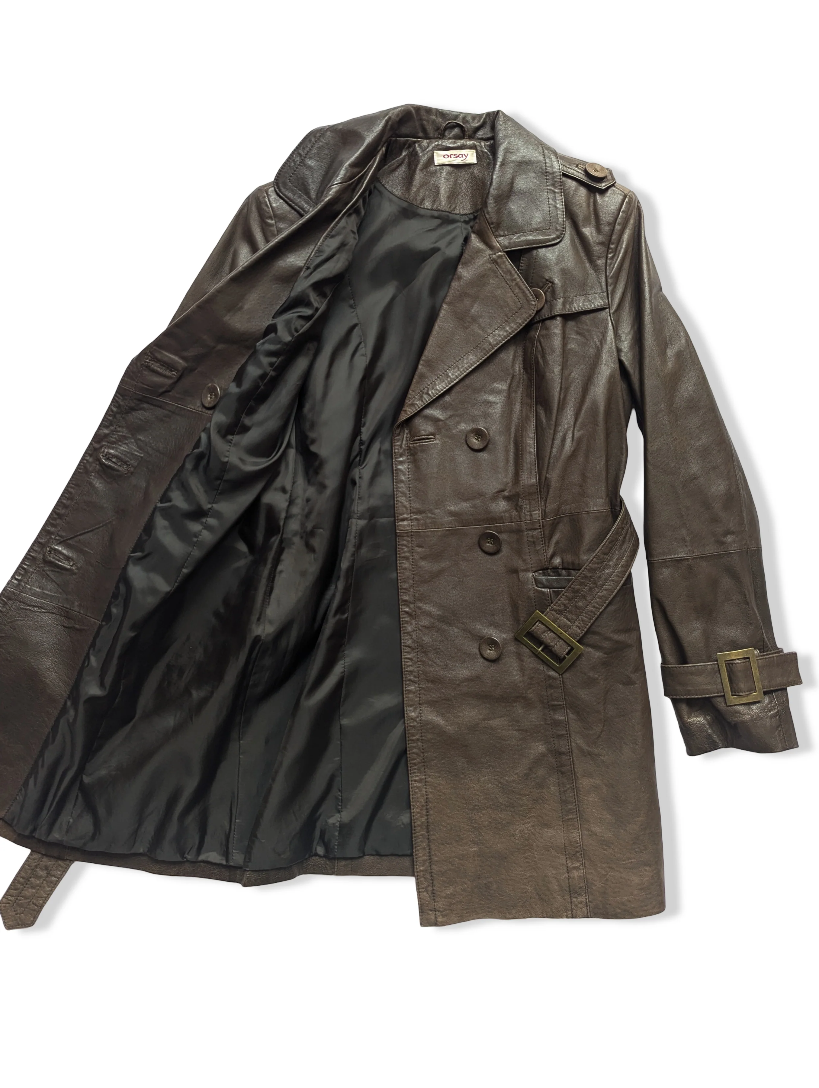 Vintage Brown Leather Trench Coat - XS/S - Image 3