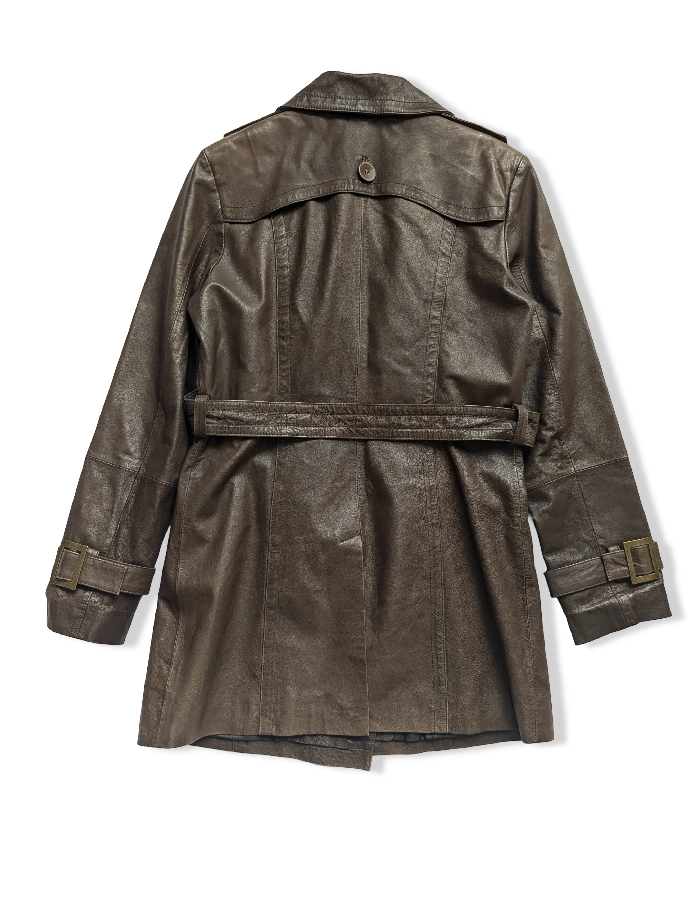 Vintage Brown Leather Trench Coat - XS/S - Image 4