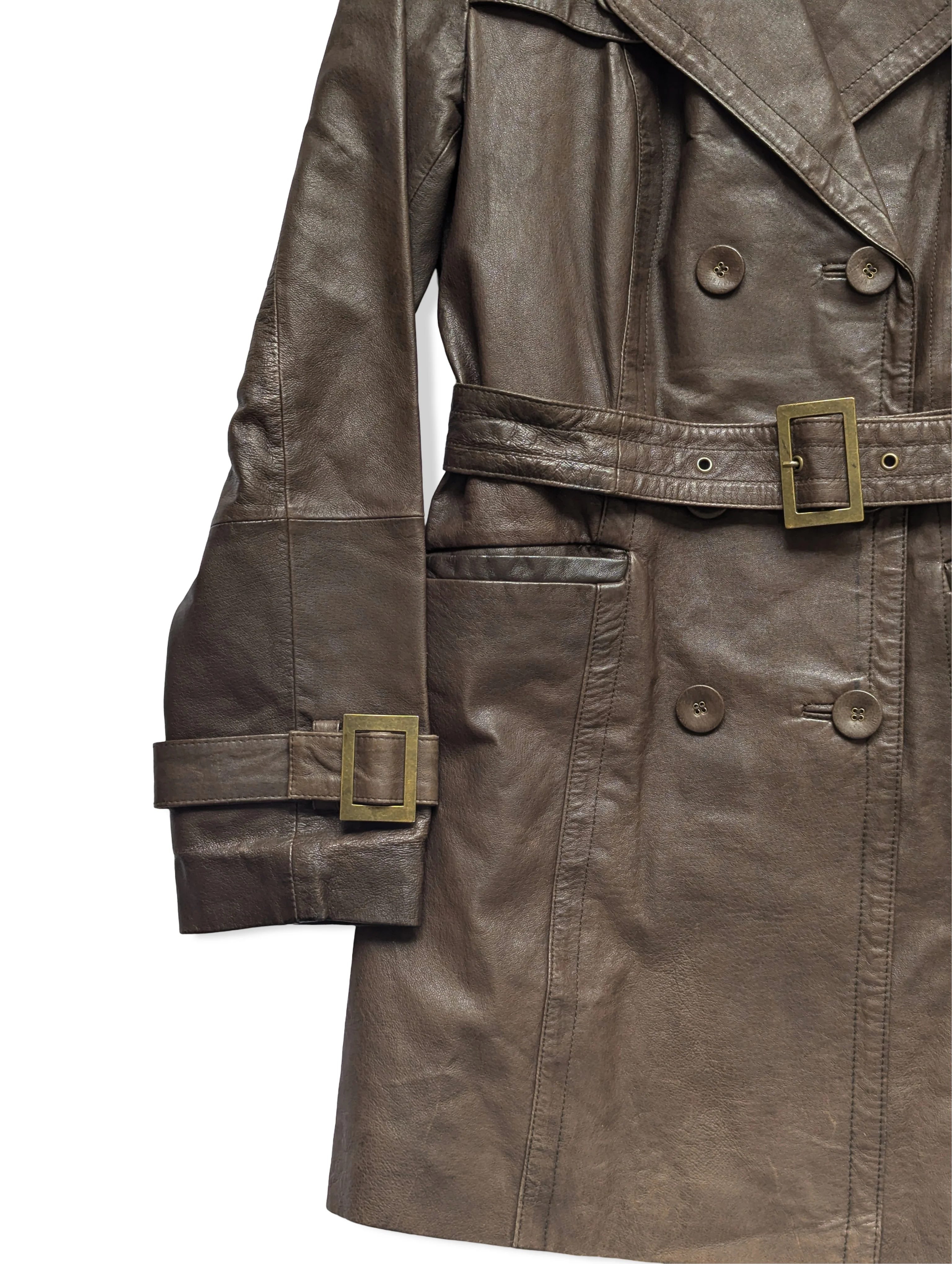 Vintage Brown Leather Trench Coat - XS/S - Image 7