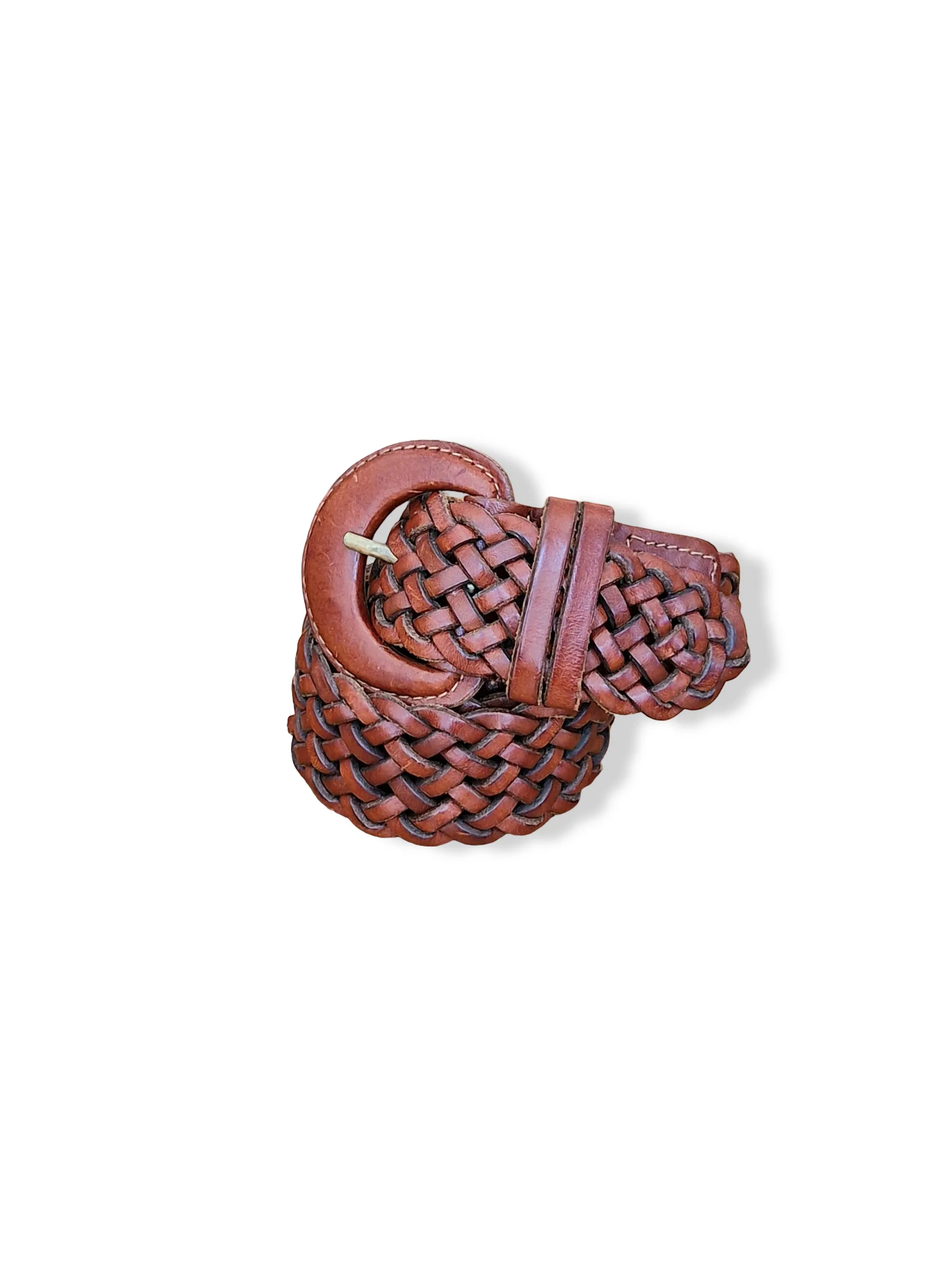Vintage Brown Woven Leather Belt - XS/S