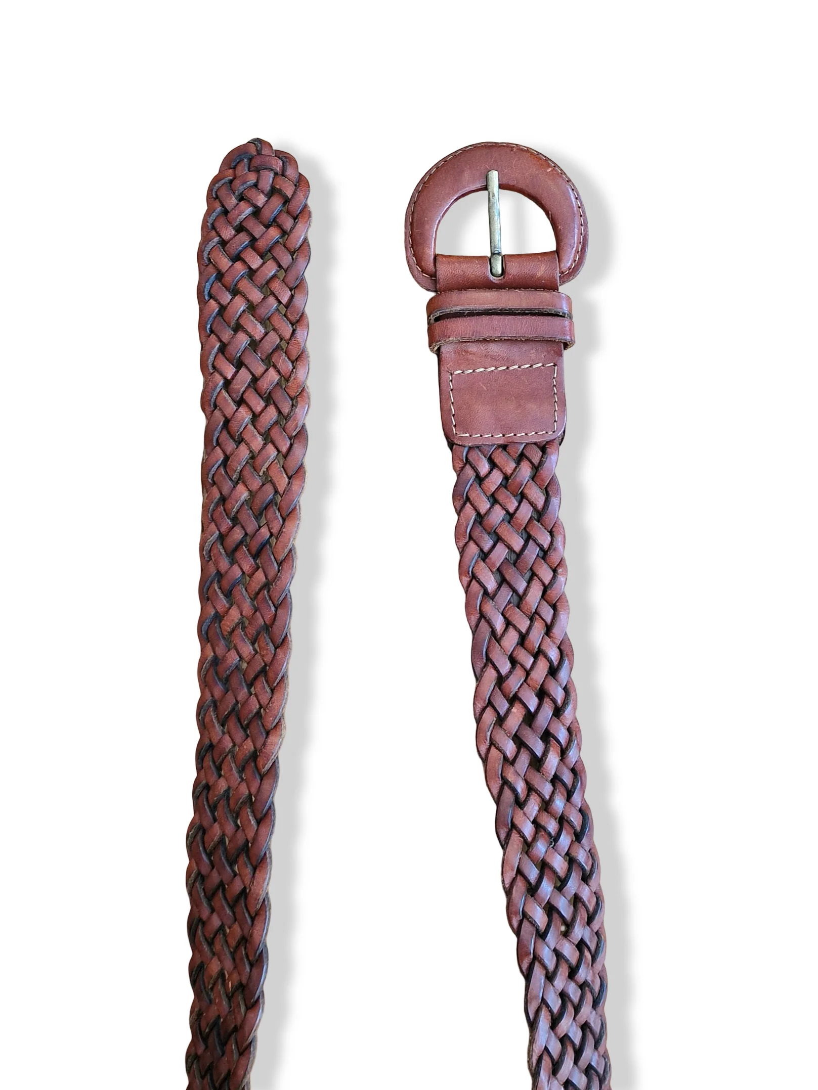 Vintage Brown Woven Leather Belt - XS/S - Image 2
