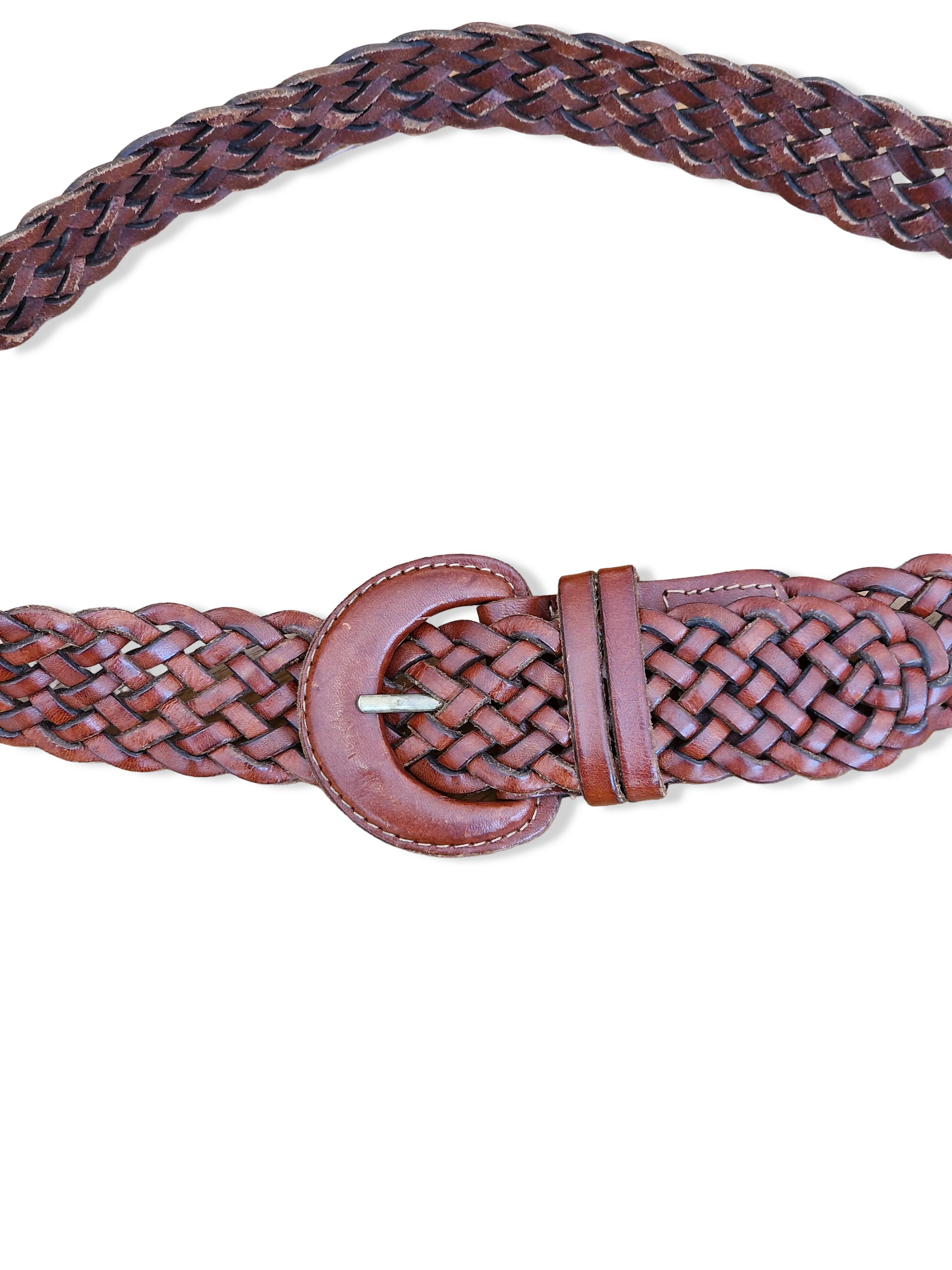 Vintage Brown Woven Leather Belt - XS/S - Image 3