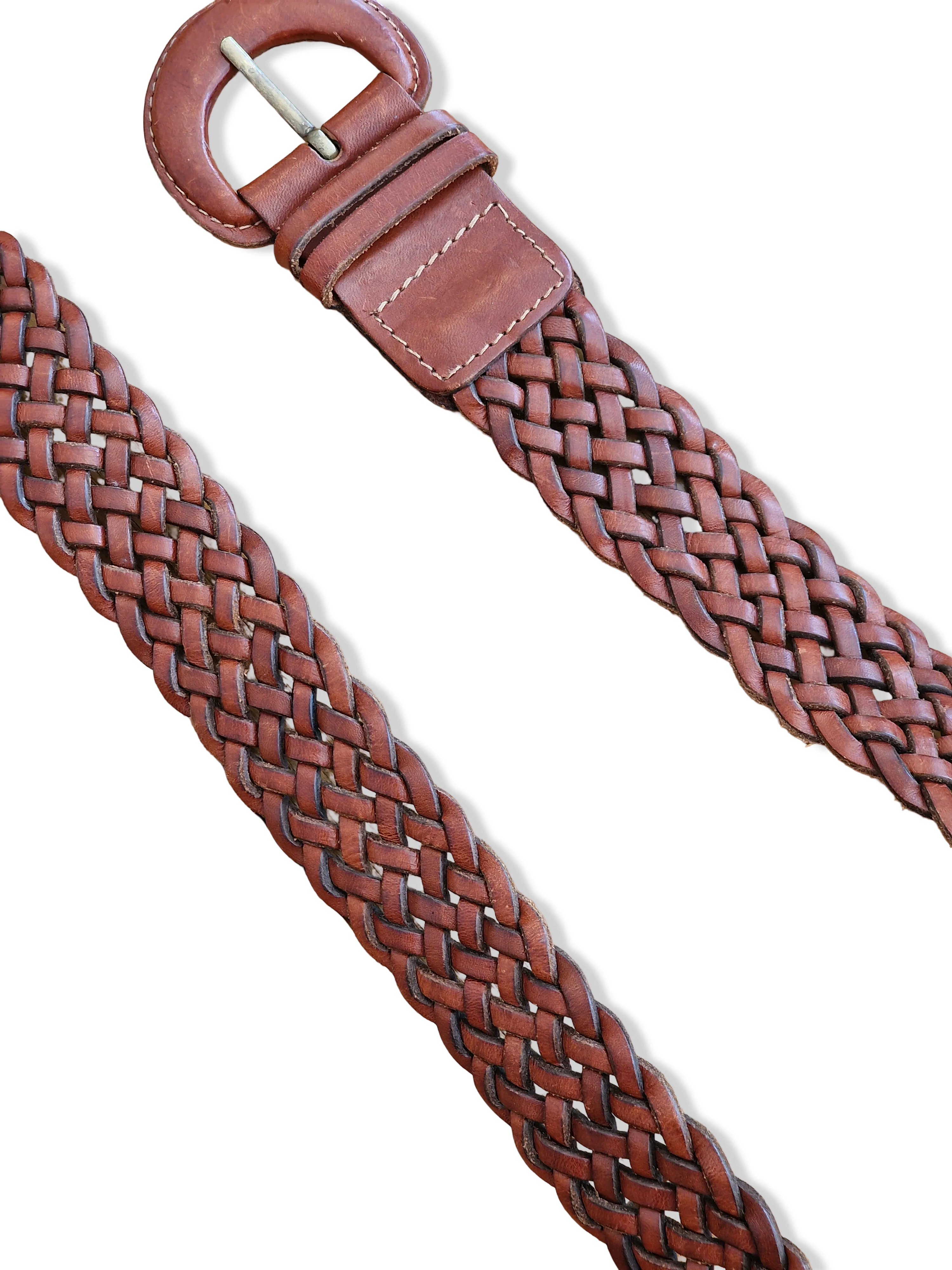Vintage Brown Woven Leather Belt - XS/S - Image 4