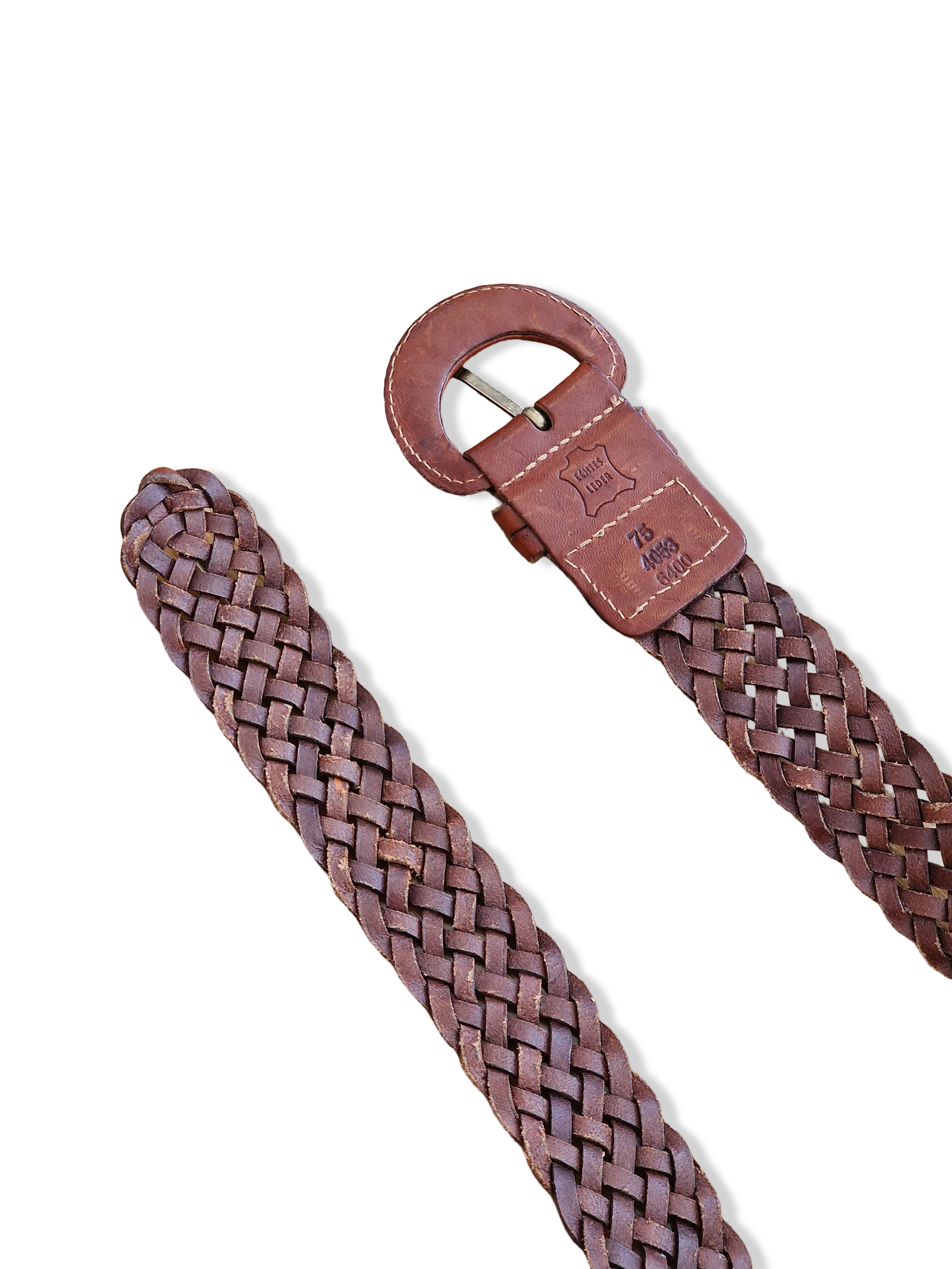 Vintage Brown Woven Leather Belt - XS/S - Image 5