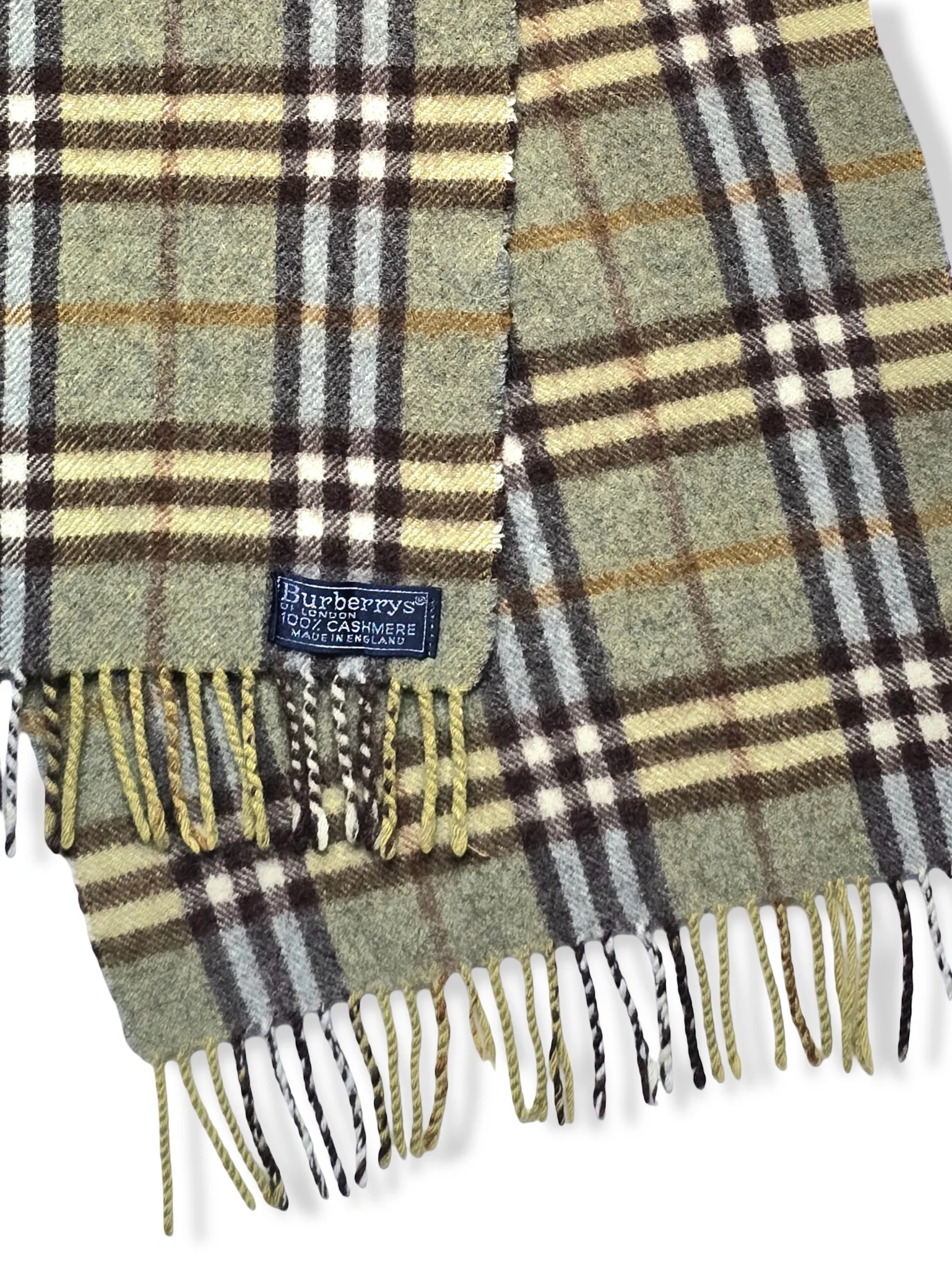 Vintage Burberry Cashmere Green Checked Scarf - Image 2