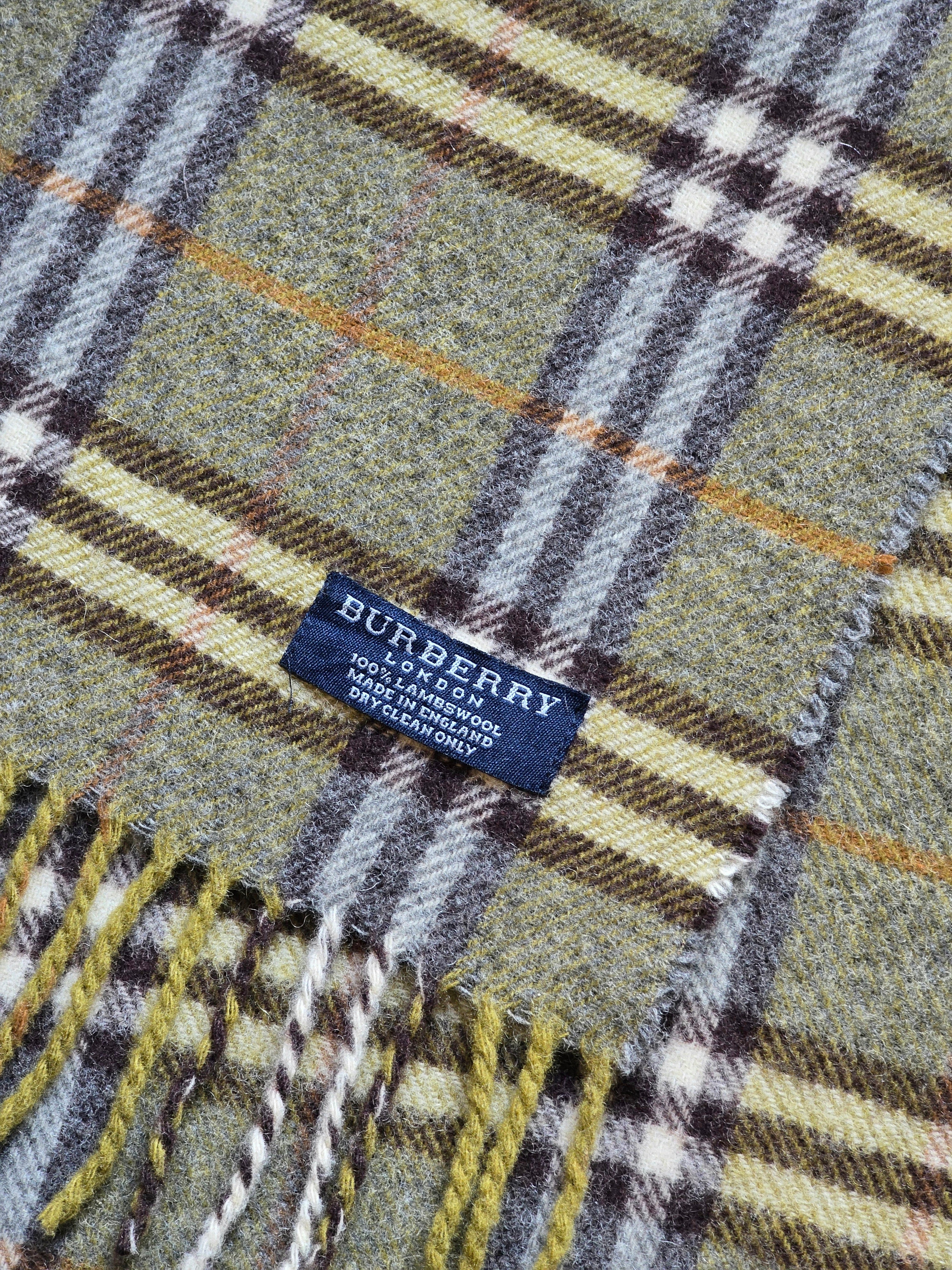 Vintage Burberry Lambswool Green Checked Scarf - Image 3