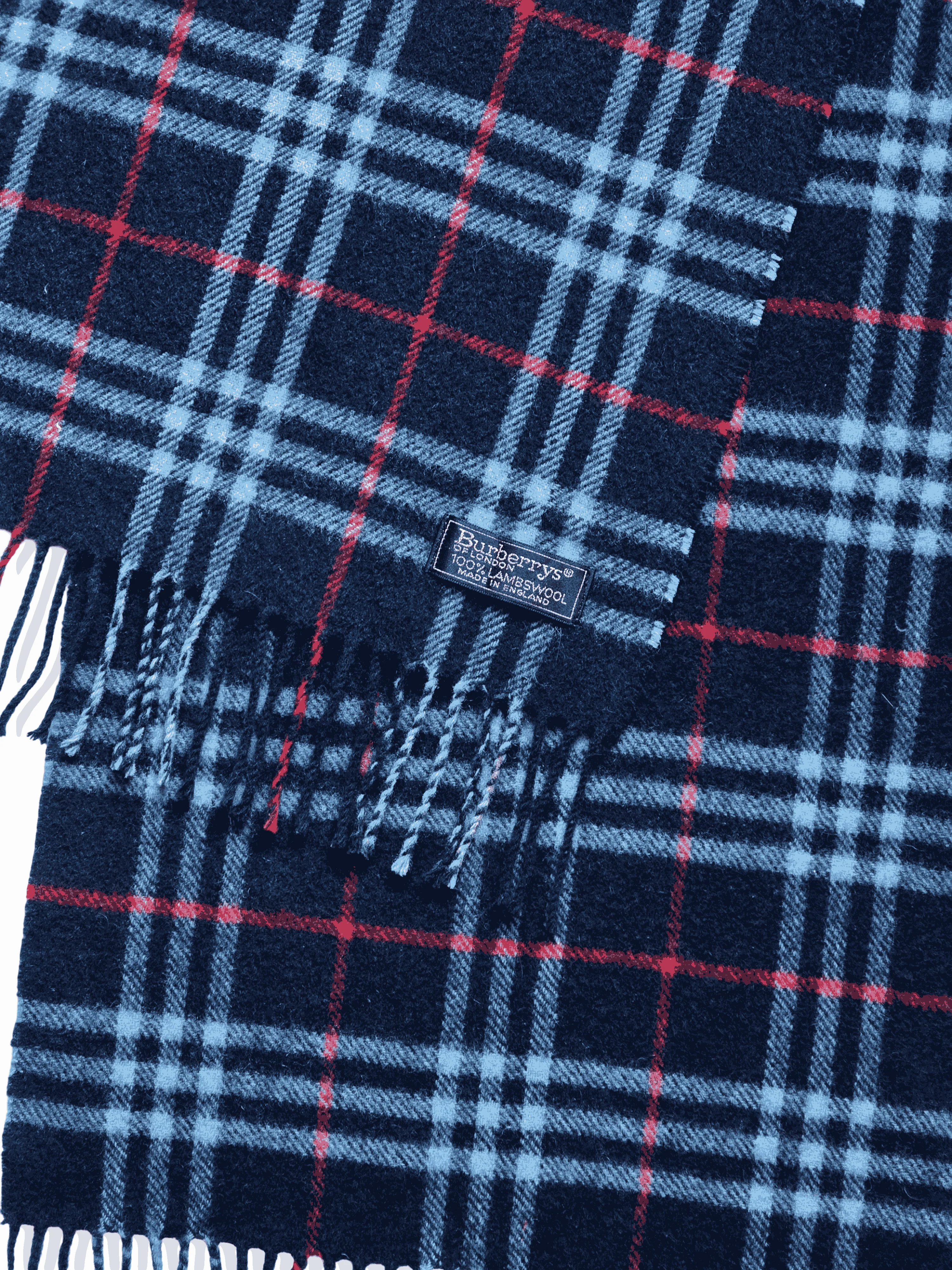 Vintage Burberry Lambswool Navy Checked Scarf - Image 2
