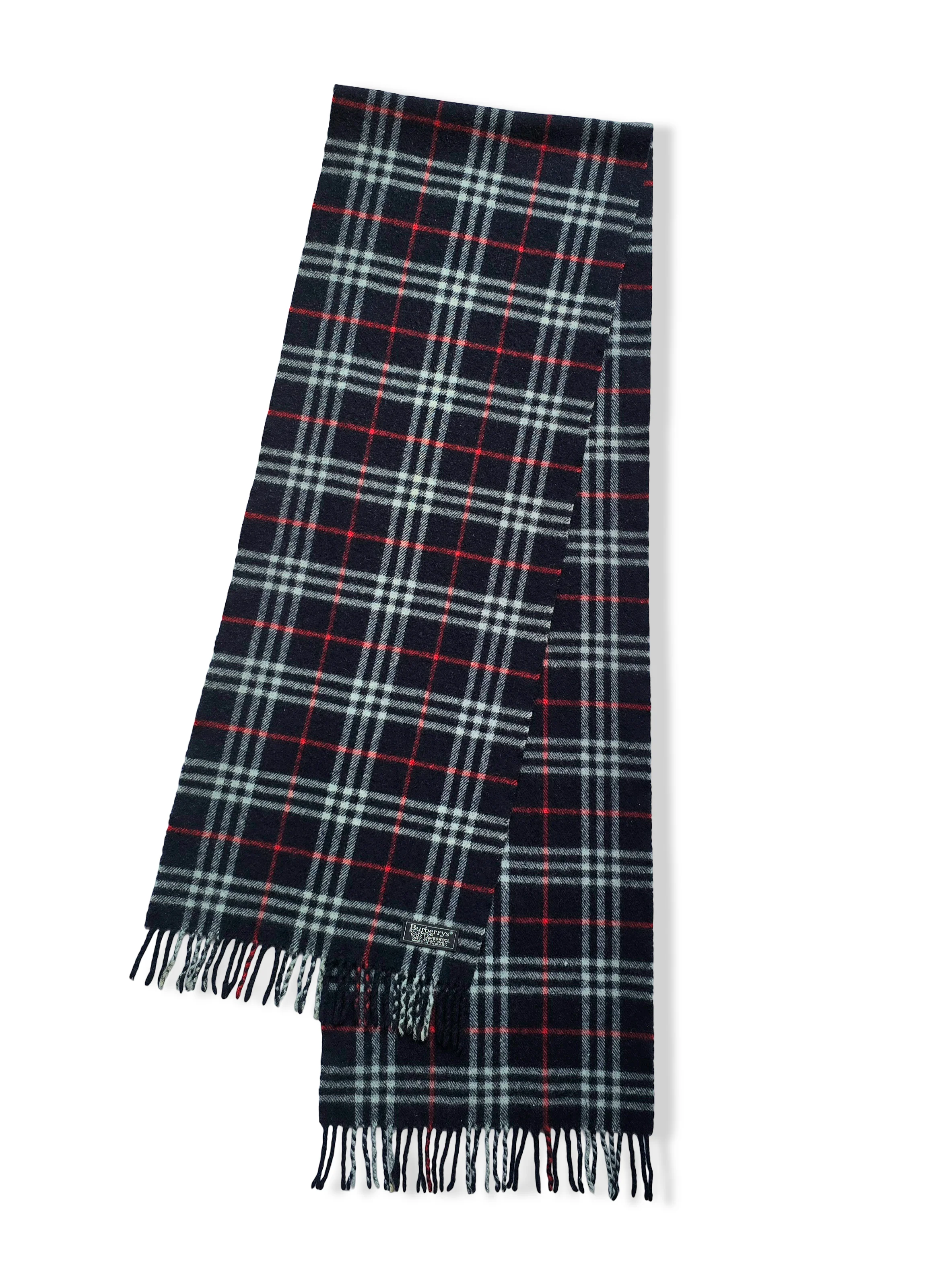 Vintage Burberry Lambswool Navy Checked Scarf