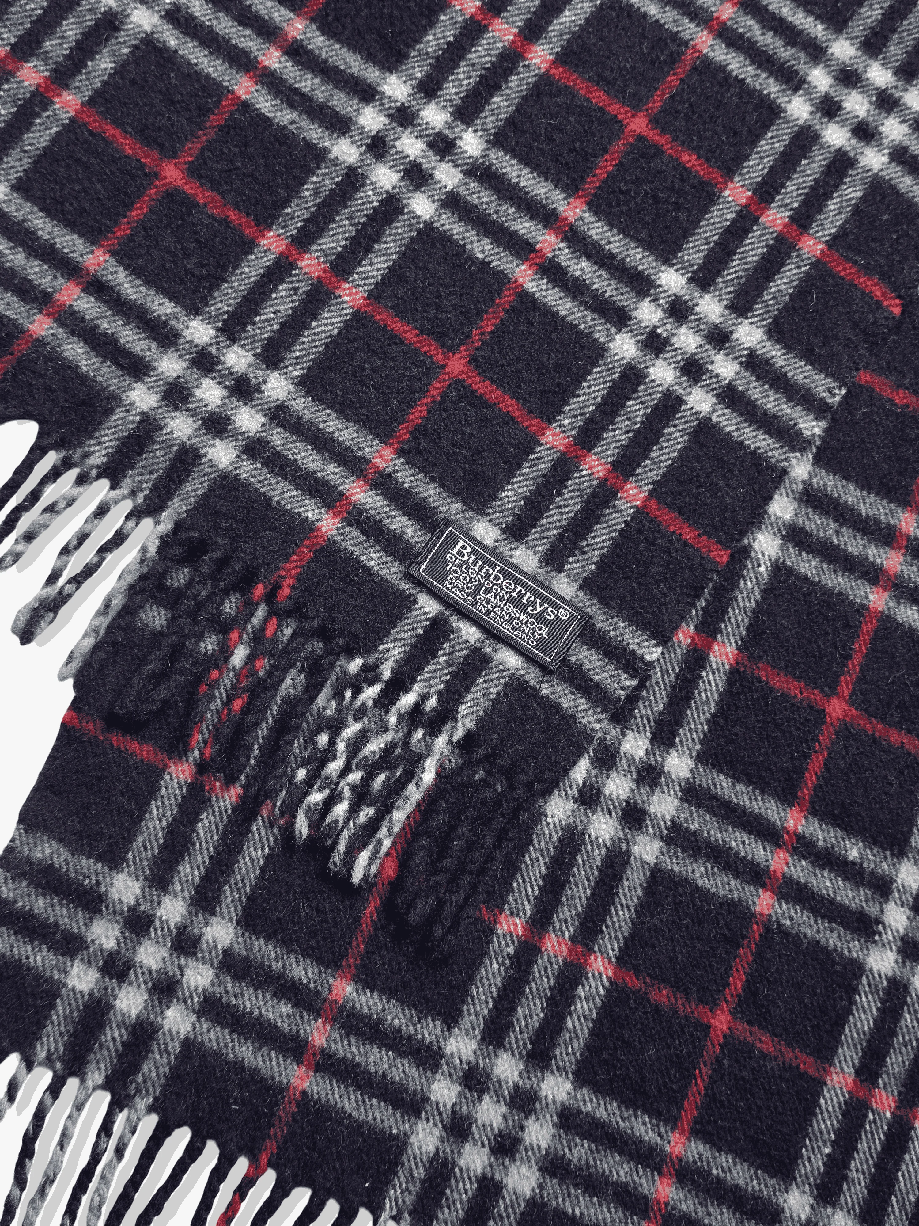 Vintage Burberry Lambswool Navy Checked Scarf - Image 2