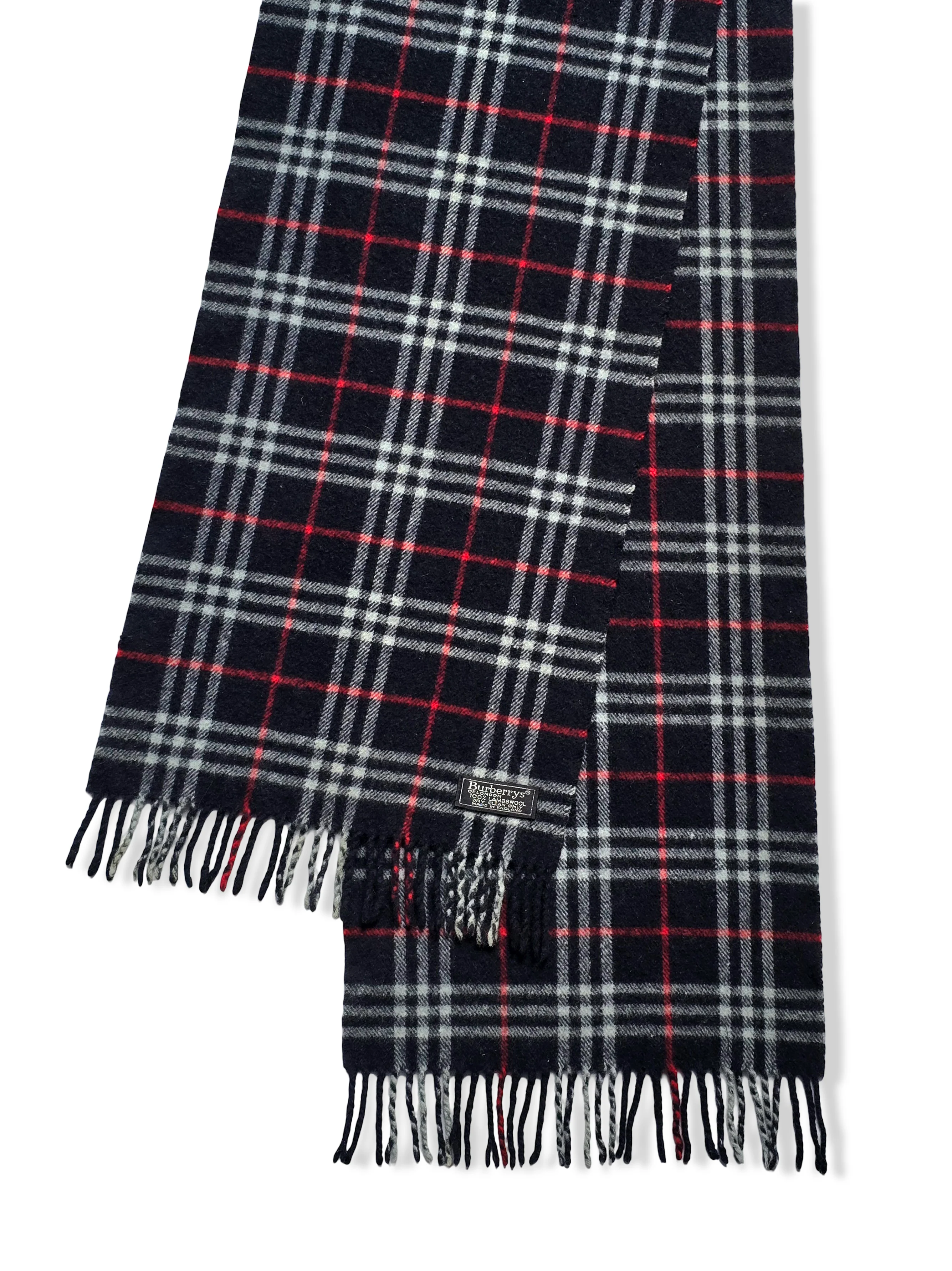 Vintage Burberry Lambswool Navy Checked Scarf - Image 3