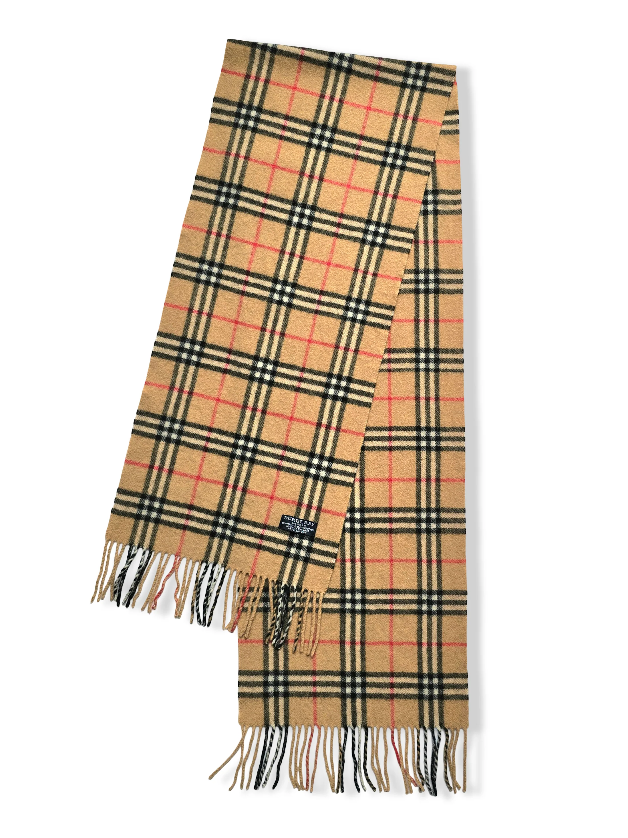 Vintage Burberry Merino Wool and Cashmere Classic Beige Checked Scarf - Image 2
