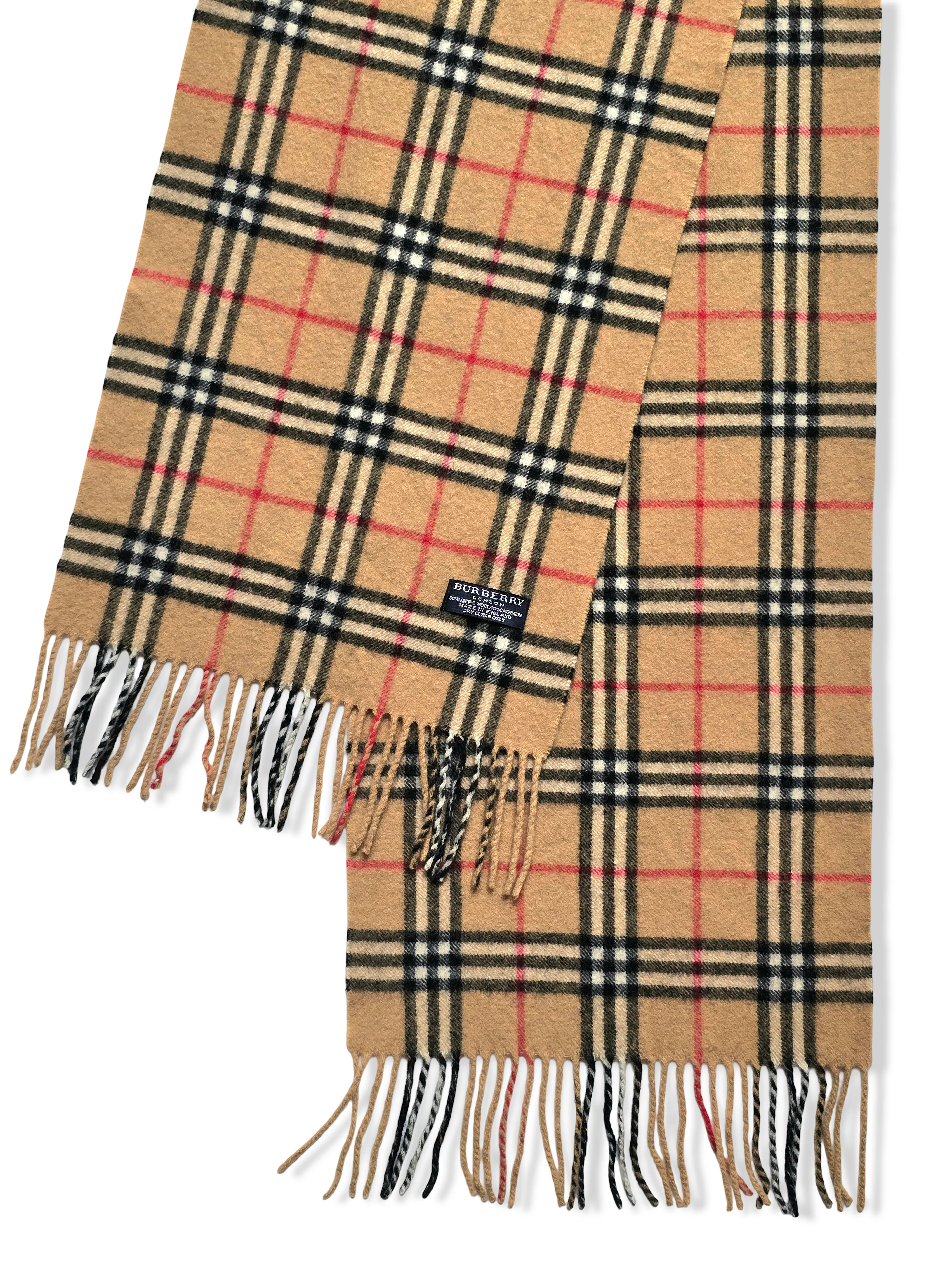 Vintage Burberry Merino Wool and Cashmere Classic Beige Checked Scarf - Image 3