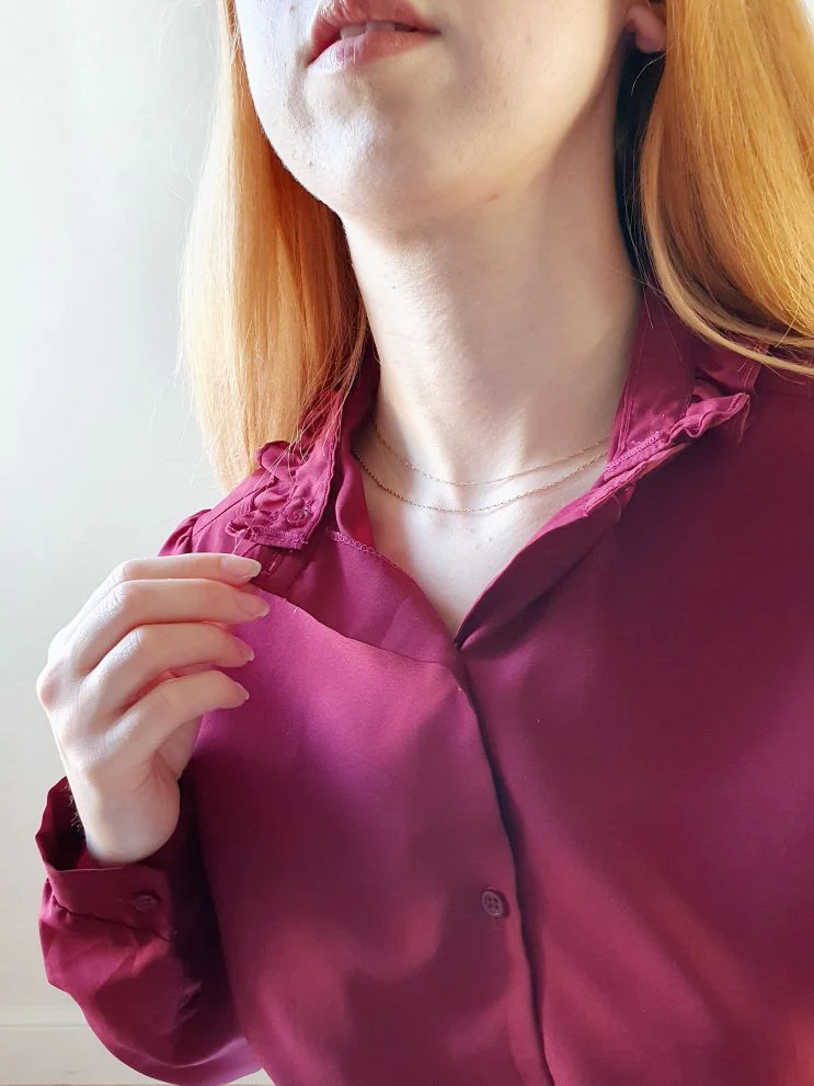 Vintage Burgundy Blouse with Removable Collar - L/XL - Image 10