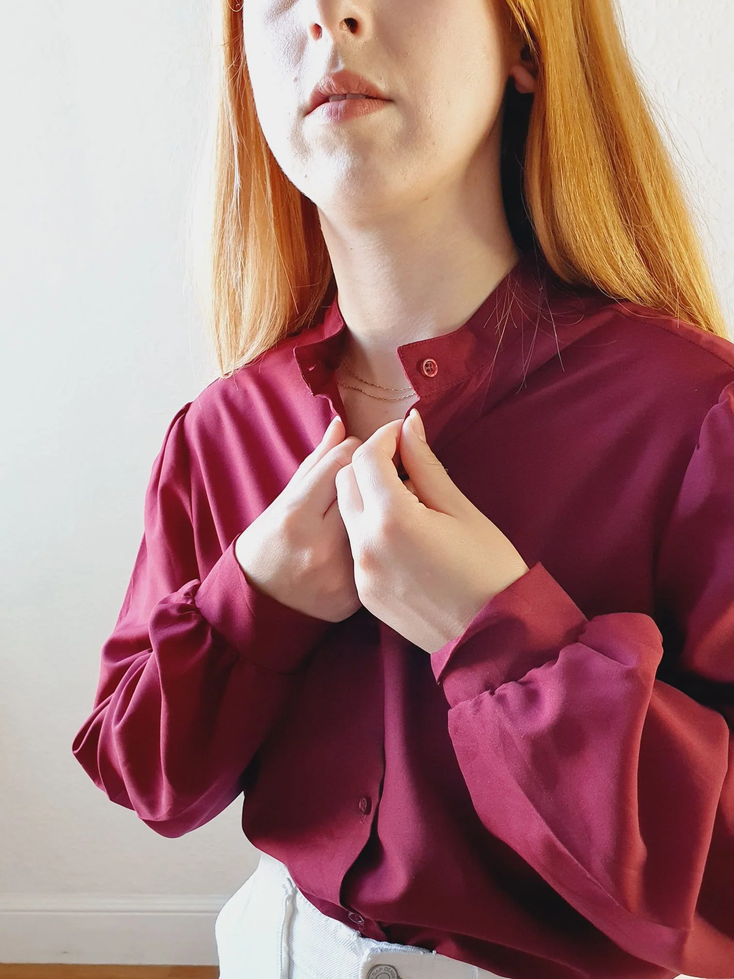 Vintage Burgundy Blouse with Removable Collar - L/XL - Image 12