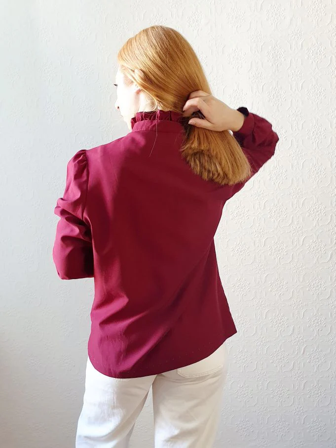 Vintage Burgundy Blouse with Removable Collar - L/XL - Image 4