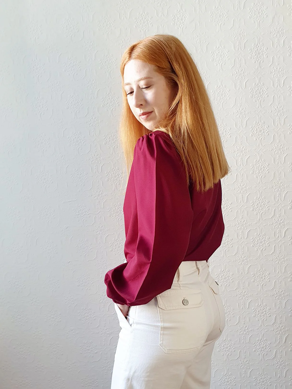 Vintage Burgundy Blouse with Removable Collar - L/XL - Image 5