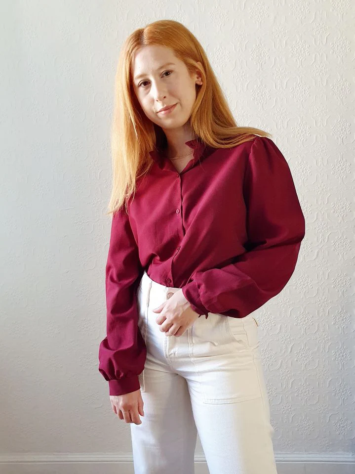 Vintage Burgundy Blouse with Removable Collar - L/XL - Image 9
