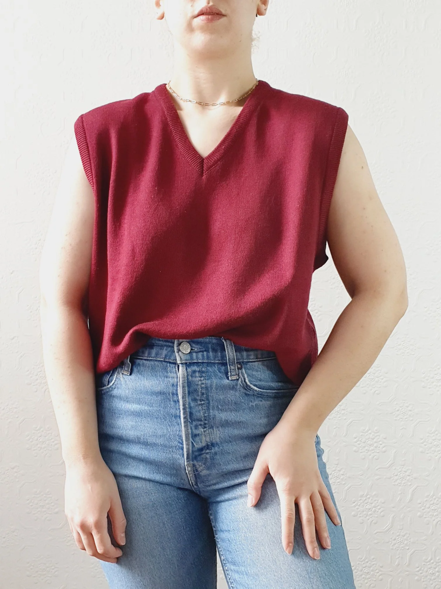 Vintage Burgundy Wool V-Neck Vest - M/L