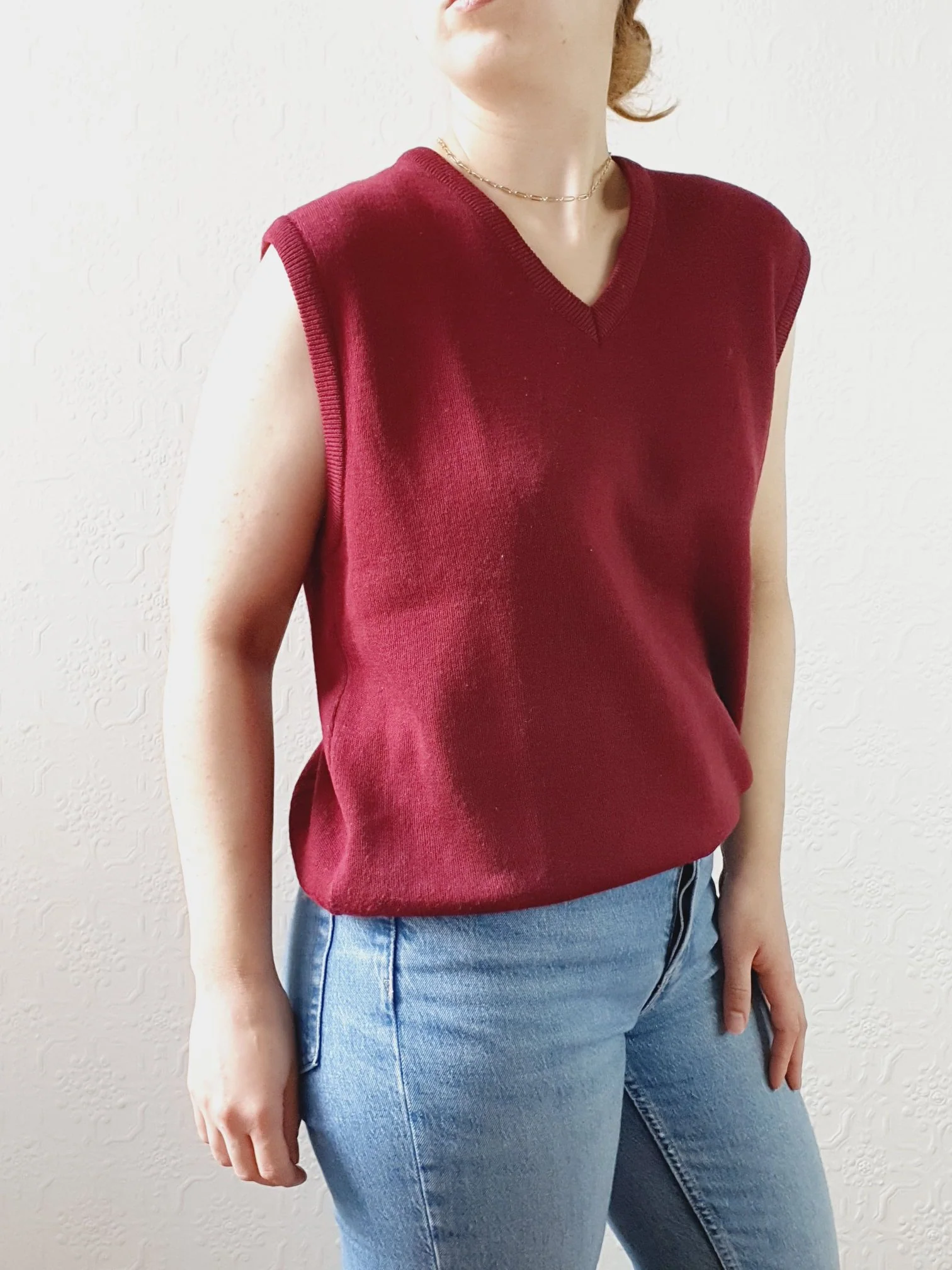 Vintage Burgundy Wool V-Neck Vest - M/L - Image 5